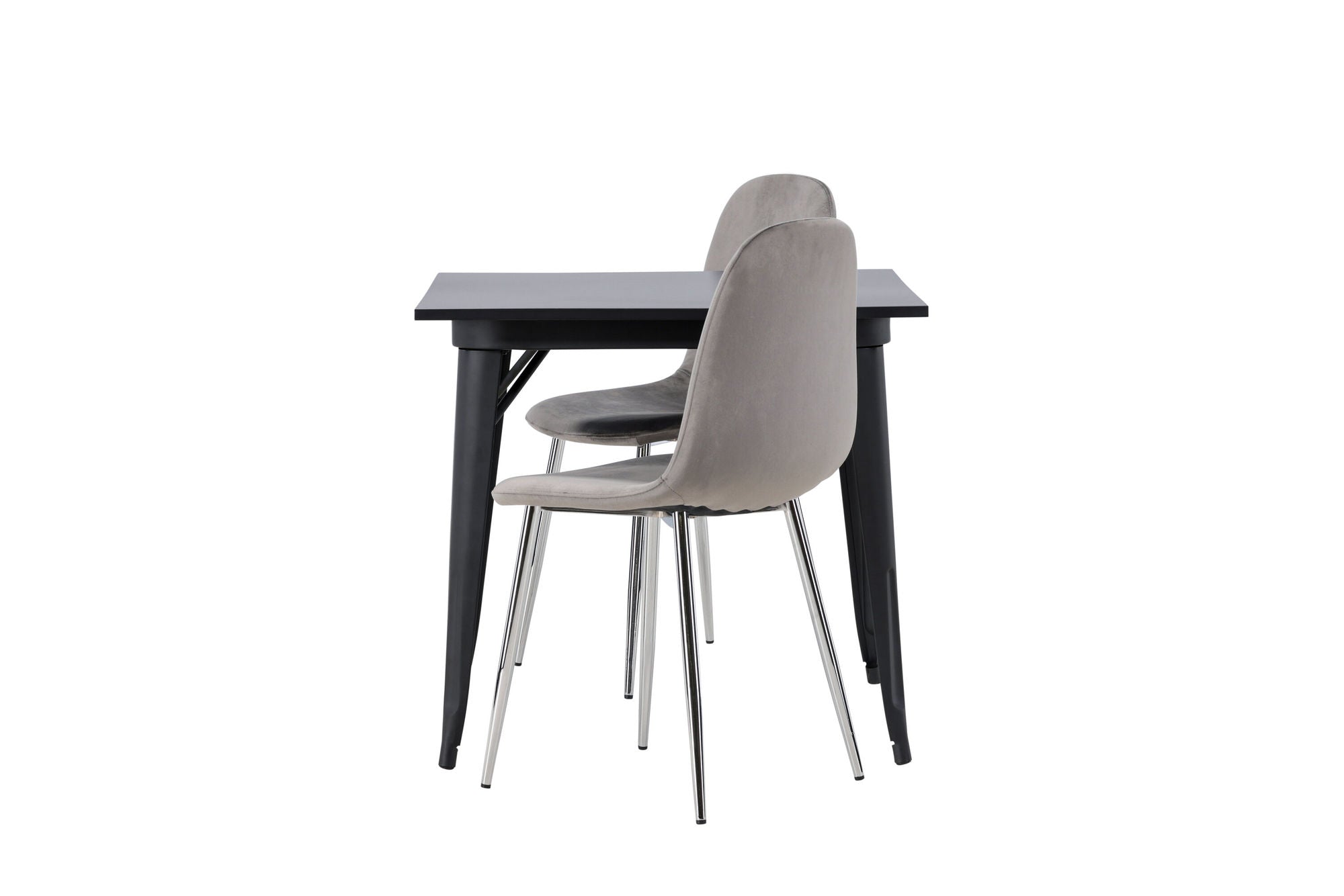 Venture Home Tempe spisebord - Black / Black MDF +Eva Spisebordsstol - Light grey / Light grey Velvet _2