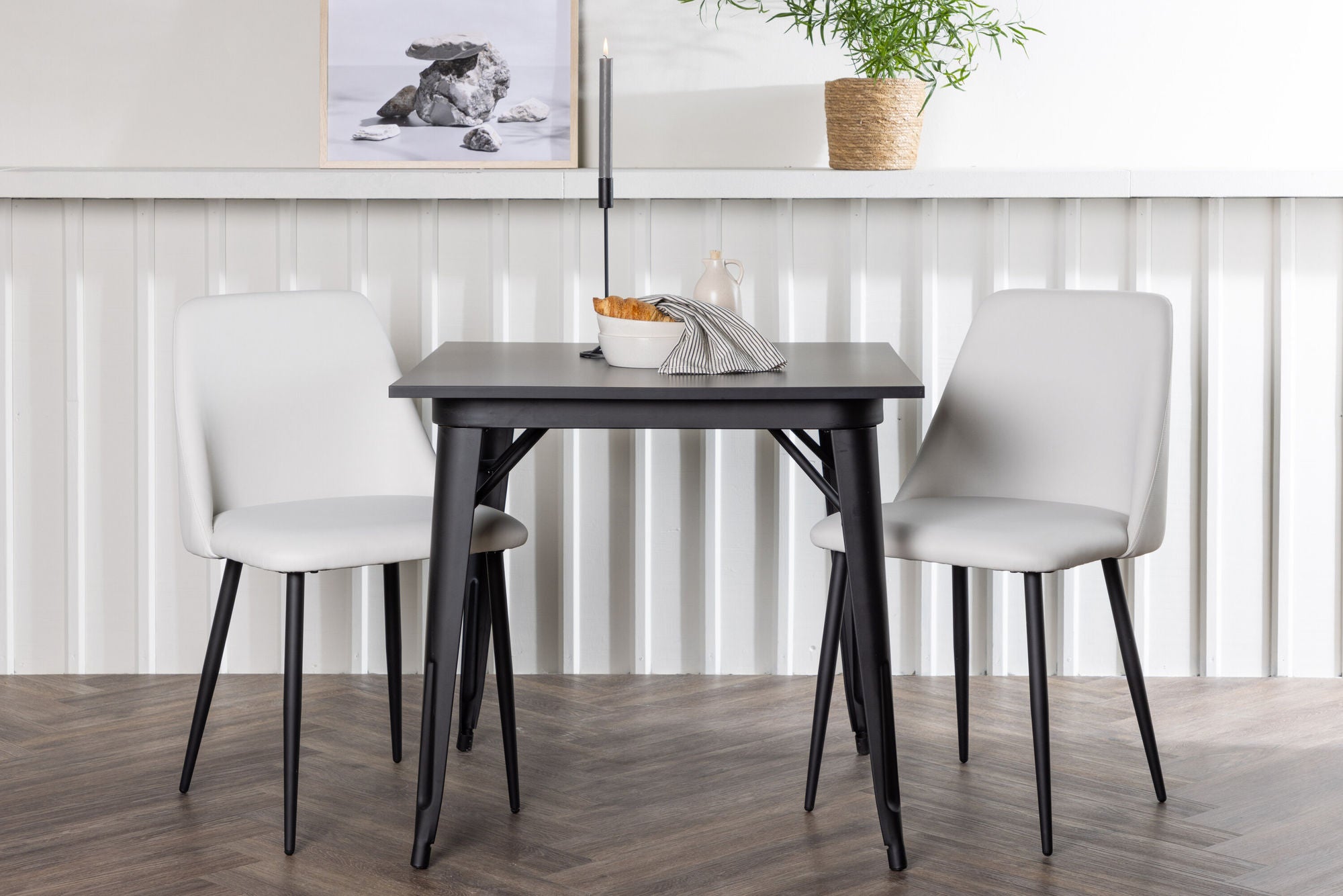Venture Home Tempe spisebord - Black / Black MDF +Night Spisebordsstol - Black / White PU _2