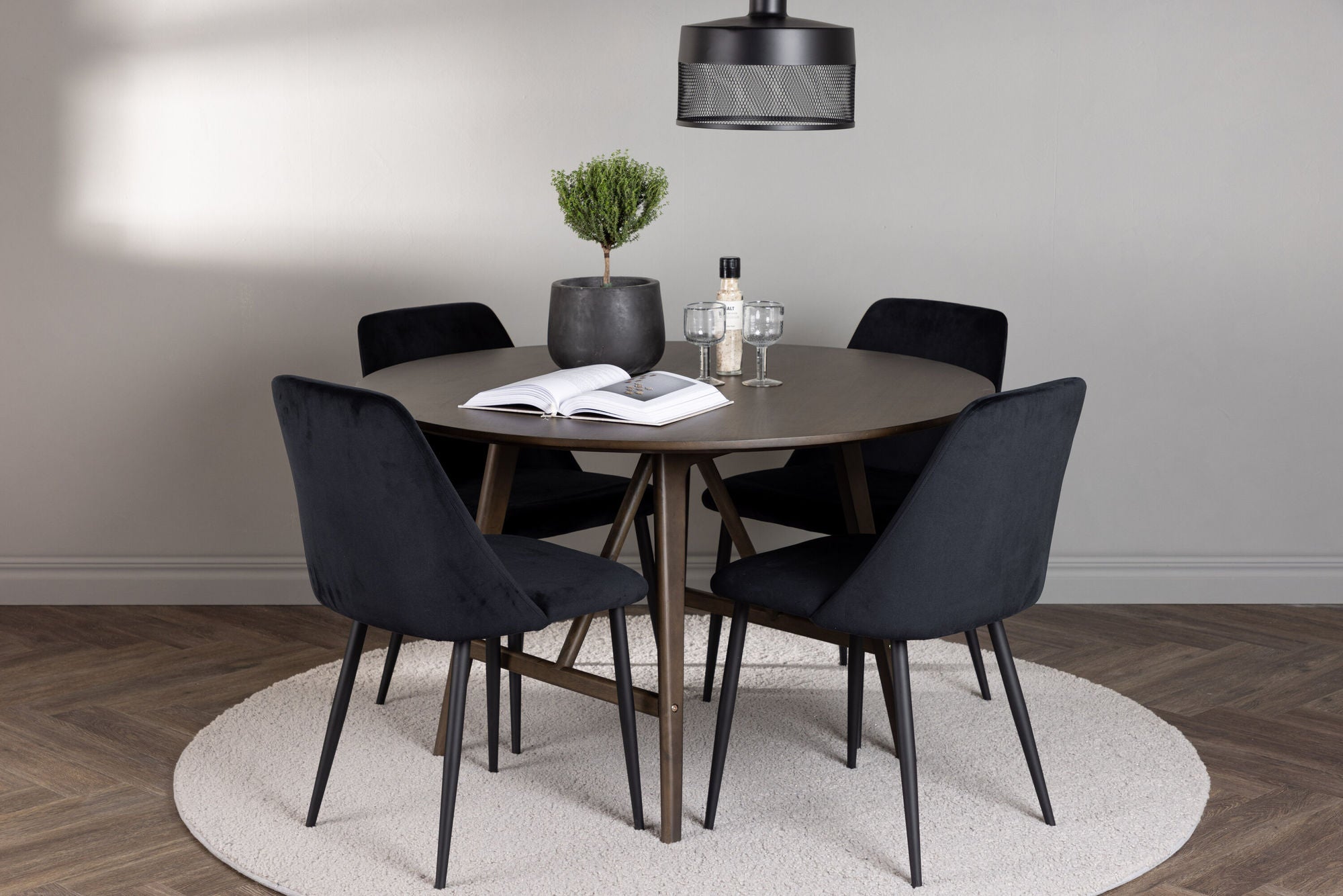 Venture Home Kaseidon spisebord - rund - Rubberwood / Dark Brown MDF +Night Spisebordsstol - Black / Black Velvet _4