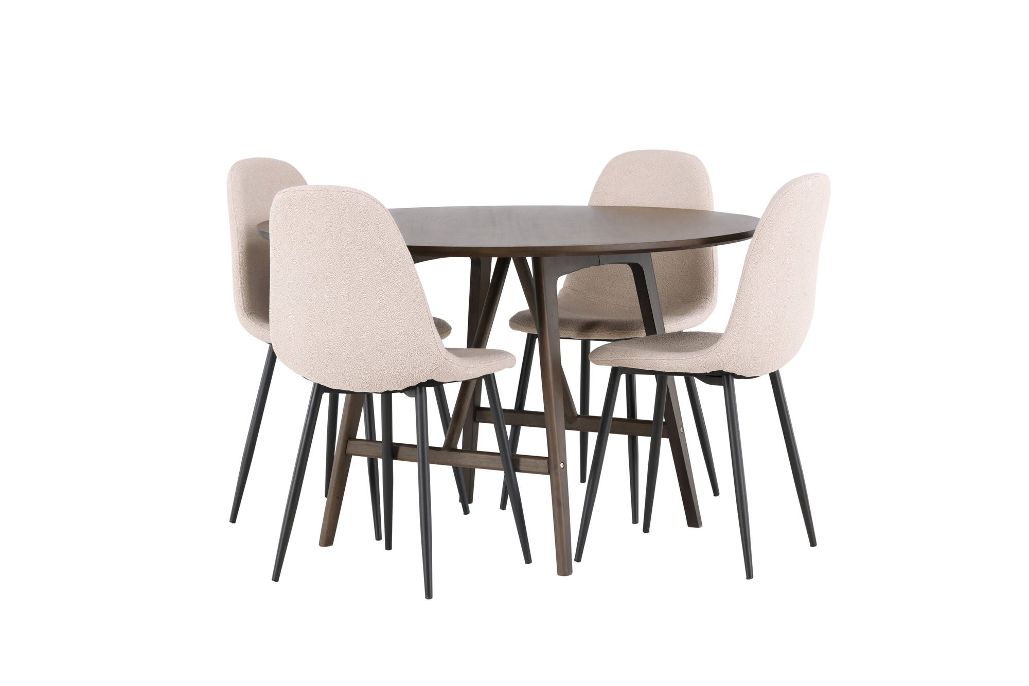 Venture Home Kaseidon spisebord - rund - Rubberwood / Dark Brown MDF +Polar Spisebordsstol - Black / Beige Boucle _4