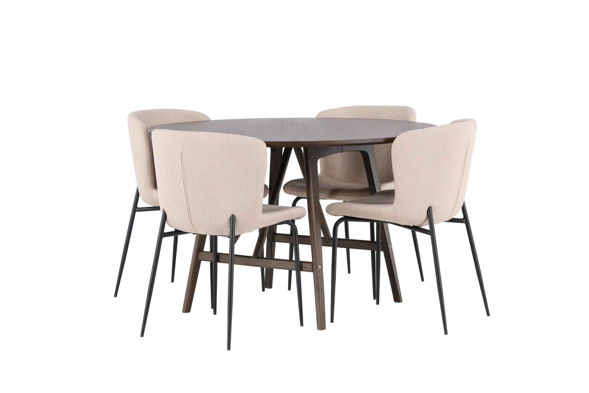 Venture Home Kaseidon spisebord - rund - Rubberwood / Dark Brown MDF +Modesto Spisebordsstol - Beige / Beige Boucle _4
