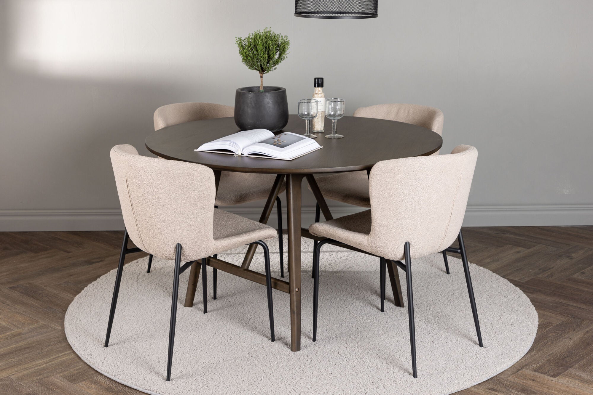Venture Home Kaseidon spisebord - rund - Rubberwood / Dark Brown MDF +Modesto Spisebordsstol - Beige / Beige Boucle _4