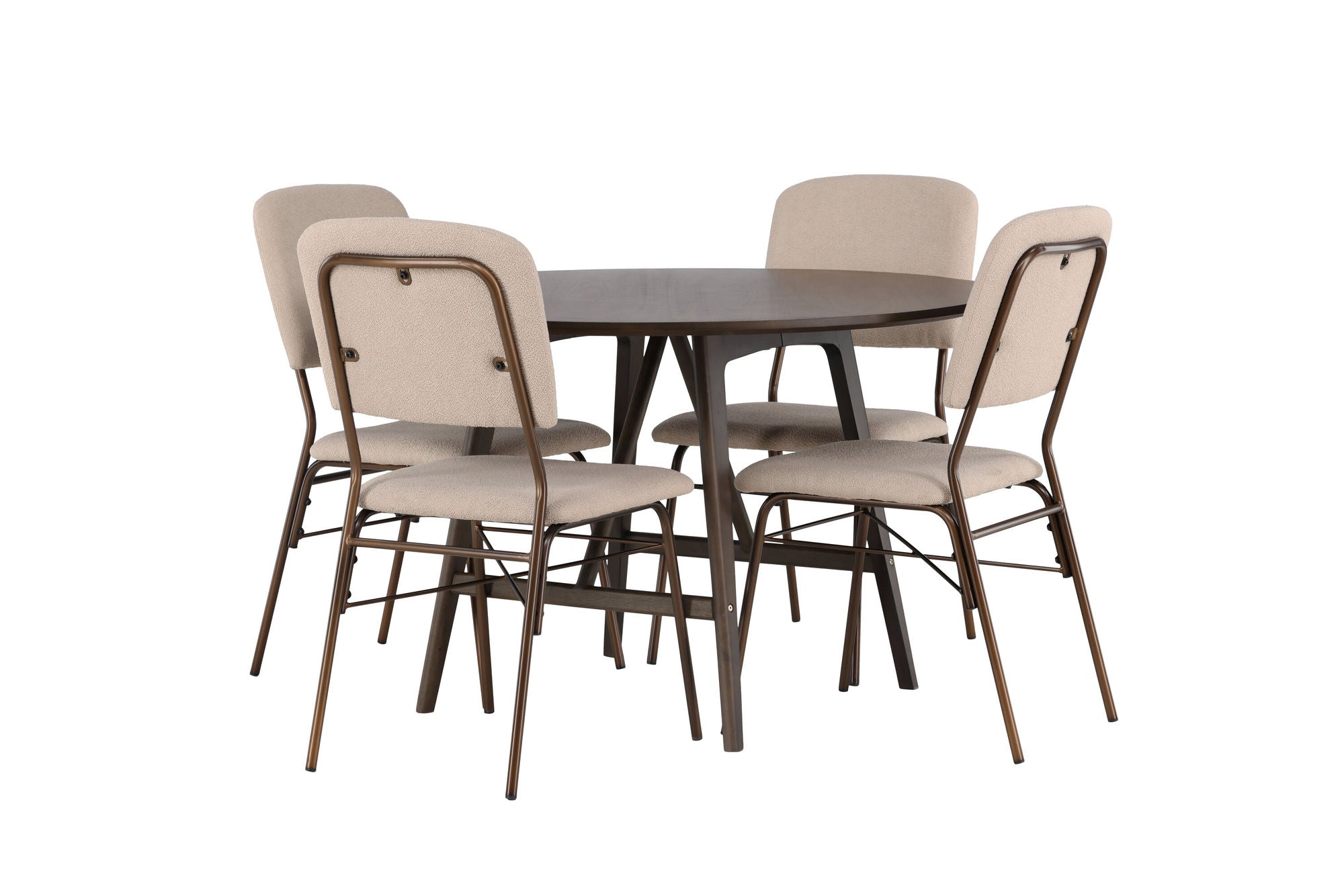 Venture Home Kaseidon spisebord - rund - Rubberwood / Dark Brown MDF +Seda Spisebordsstol - Matte brown / Beige Fabric _4