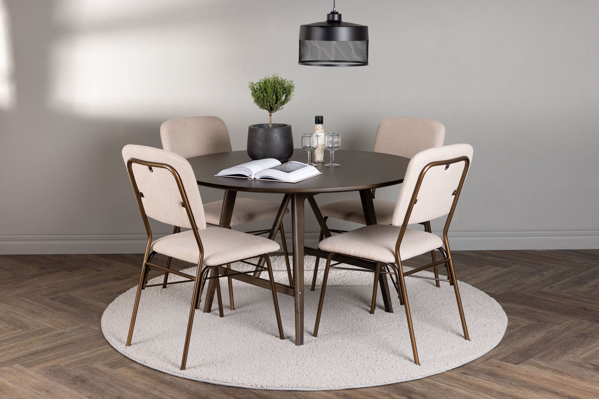 Venture Home Kaseidon spisebord - rund - Rubberwood / Dark Brown MDF +Seda Spisebordsstol - Matte brown / Beige Fabric _4