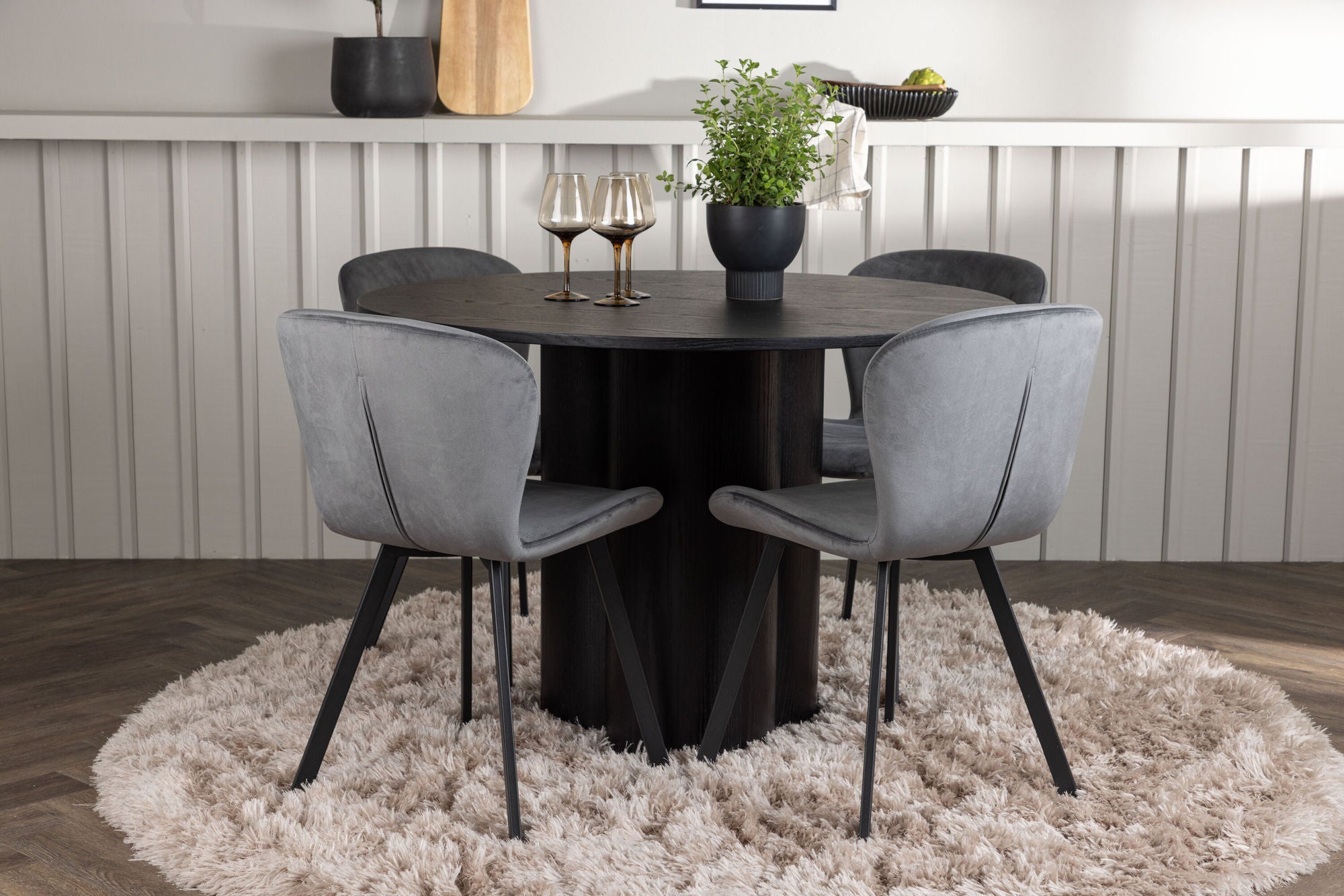 Venture Home Olivia spisebord - Black / Black Veneer +Lilja Spisebordsstol - Black / Dark grey Fabric _4