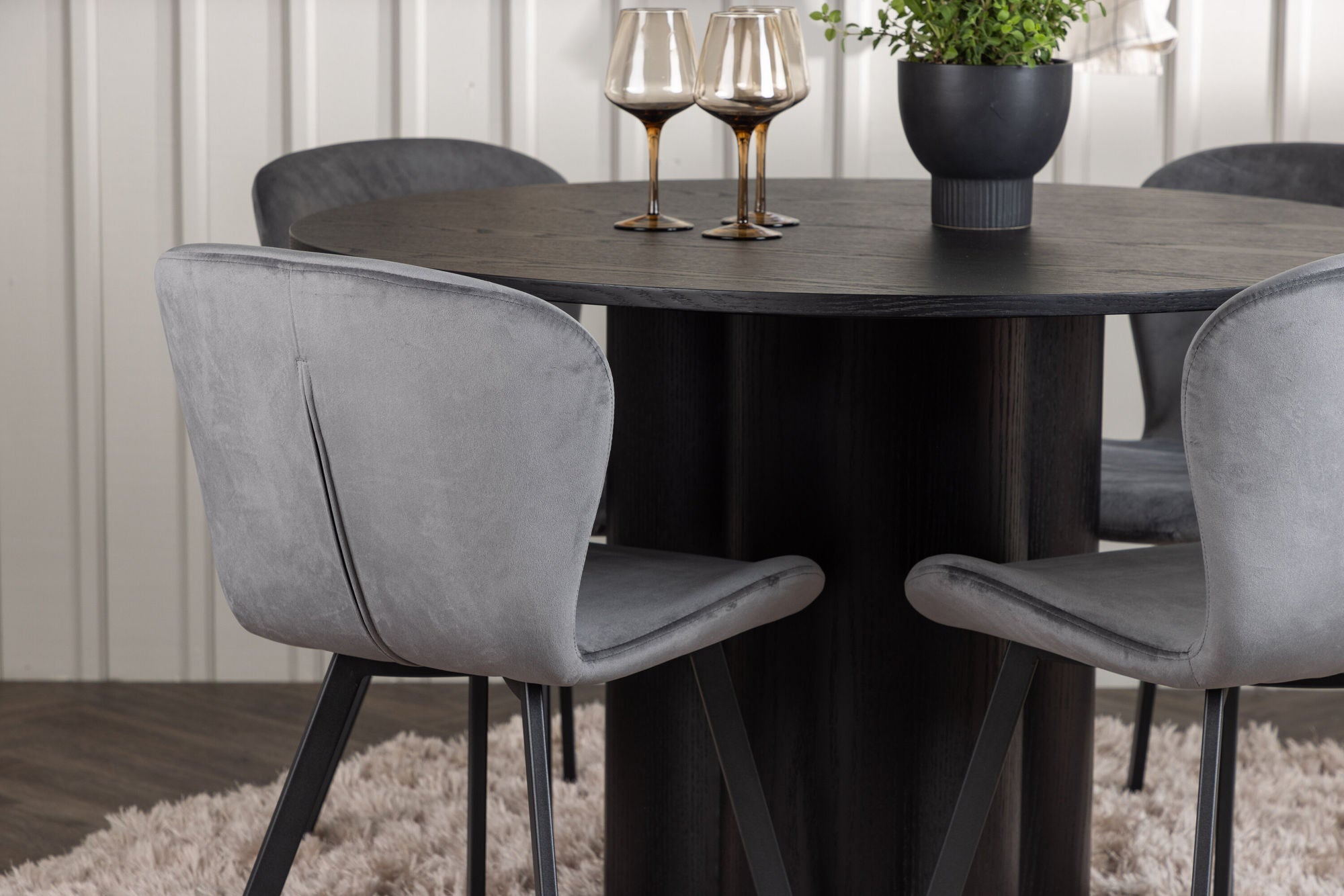 Venture Home Olivia spisebord - Black / Black Veneer +Lilja Spisebordsstol - Black / Dark grey Fabric _4