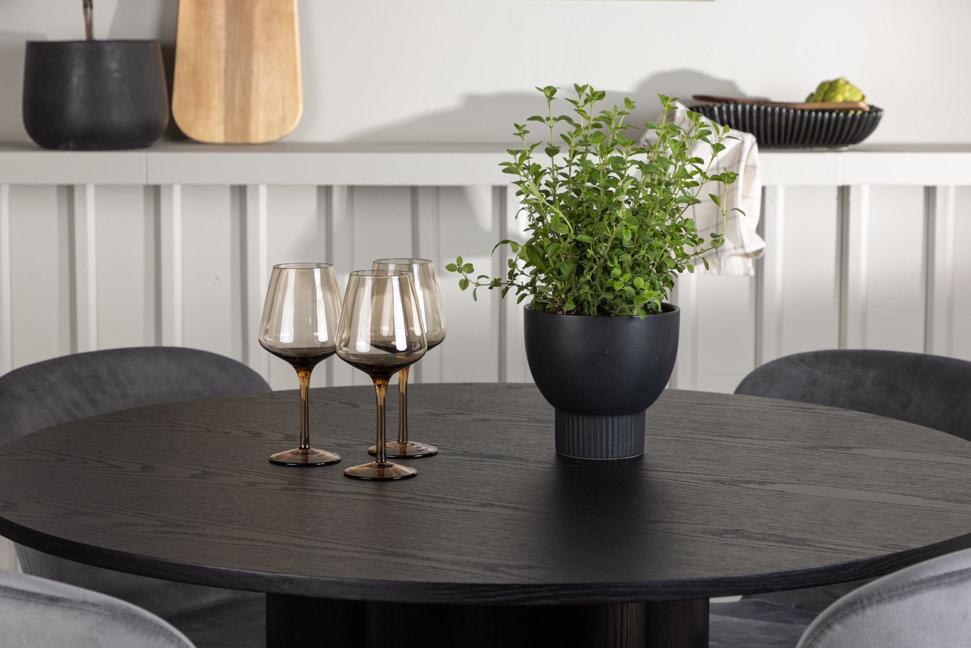 Venture Home Olivia spisebord - Black / Black Veneer +Lilja Spisebordsstol - Black / Dark grey Fabric _4