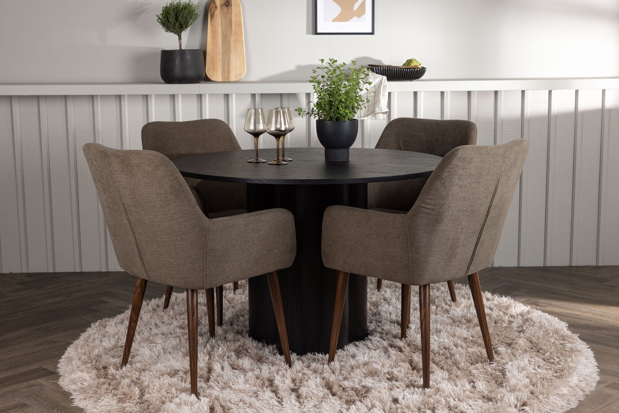 Venture Home Olivia spisebord - Black / Black Veneer +Tomorrow Spisebordsstol - Dark walnut / Dark grey/Brown Fabric _4