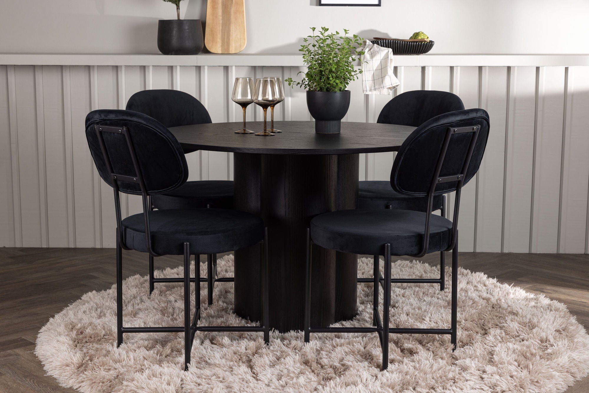 Venture Home Olivia spisebord - Black / Black Veneer +Stella Spisebordsstol - Black / Black Velvet _4