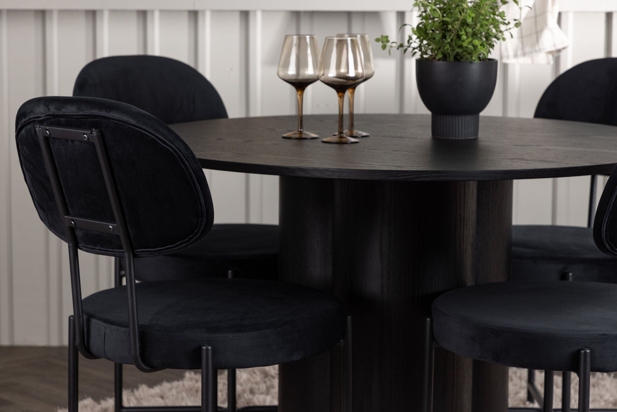 Venture Home Olivia spisebord - Black / Black Veneer +Stella Spisebordsstol - Black / Black Velvet _4
