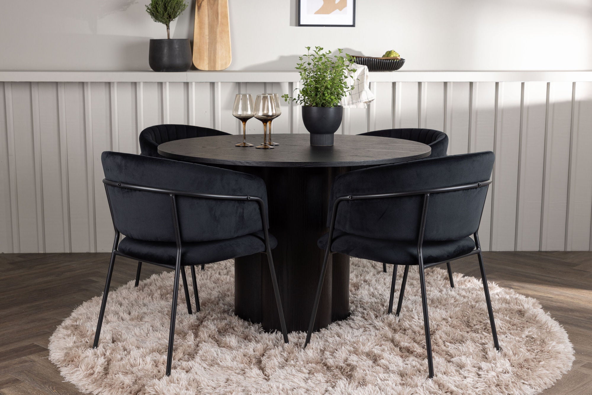 Venture Home Olivia spisebord - Black / Black Veneer +Selma Spisebordsstol - Black / Black Velvet _4