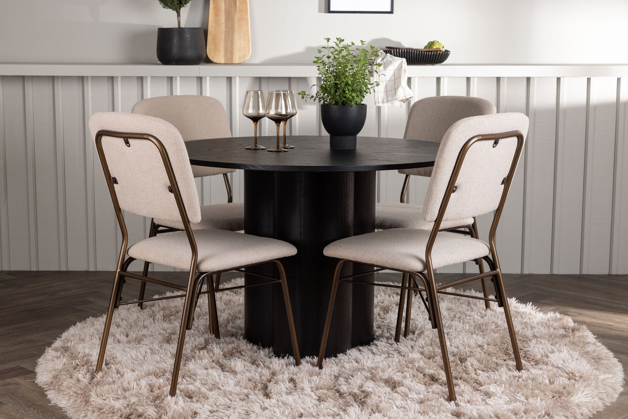 Venture Home Olivia spisebord - Black / Black Veneer +Seda Spisebordsstol - Matte brown / Beige Fabric _4