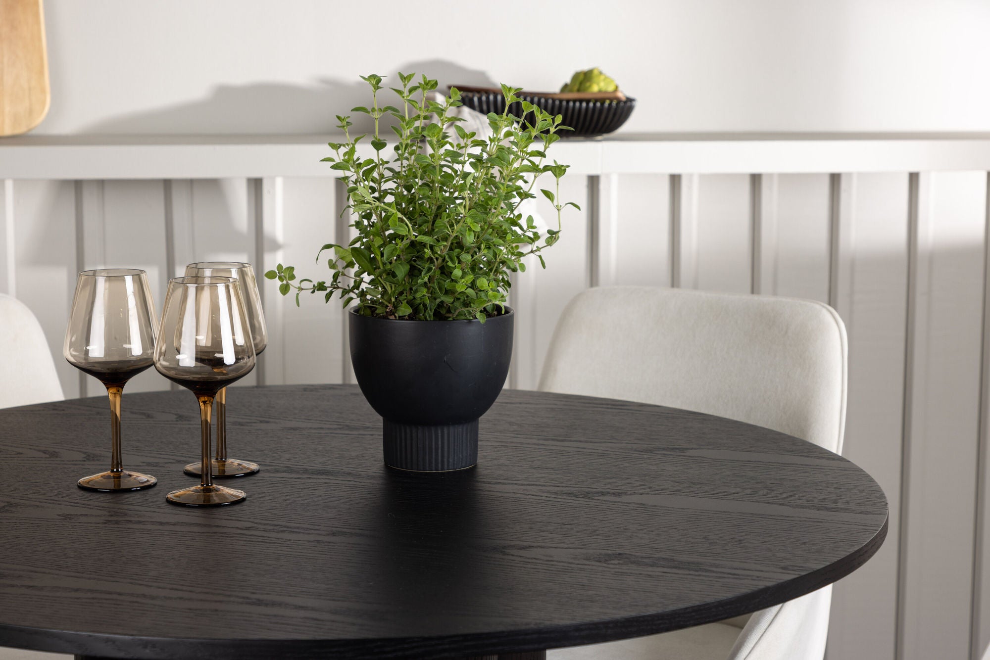 Venture Home Olivia spisebord - Black / Black Veneer +Rosie Spisebordsstol - Black / Beige Fabric _4