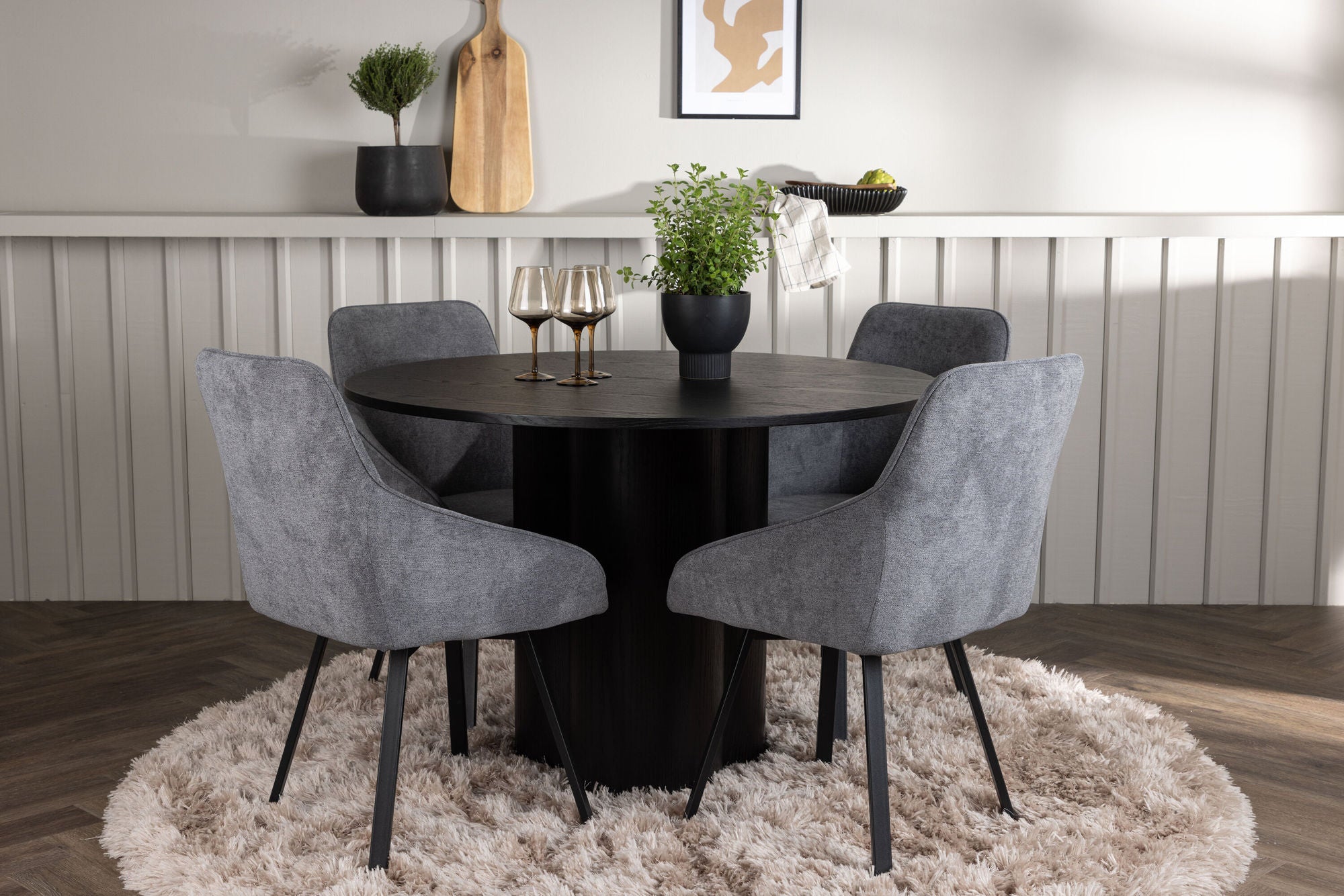 Venture Home Olivia spisebord - Black / Black Veneer +Rosie Spisebordsstol - Black / Dark grey Fabric _4