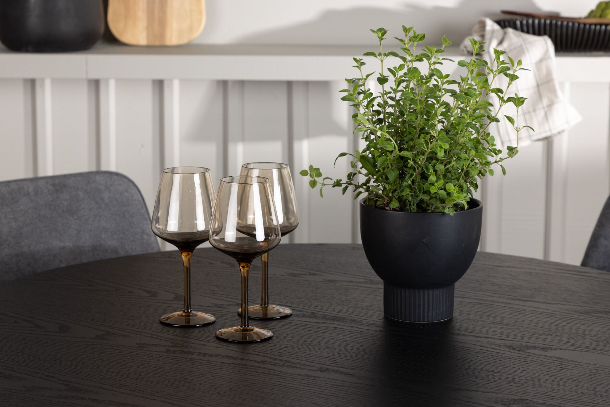 Venture Home Olivia spisebord - Black / Black Veneer +Rosie Spisebordsstol - Black / Dark grey Fabric _4