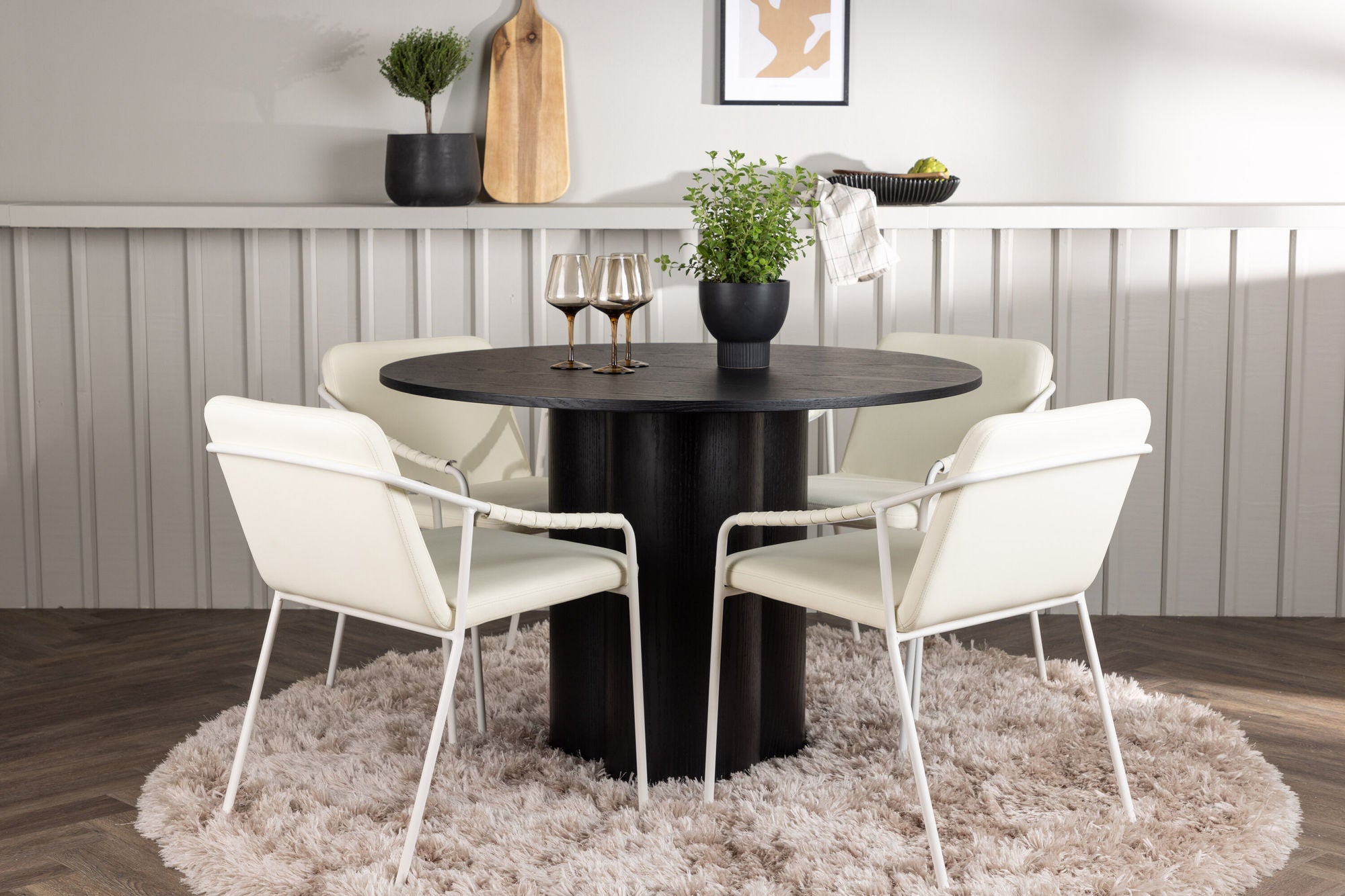 Venture Home Olivia spisebord - Black / Black Veneer +Tvist Spisebordsstol - Beige / Beige PU _4
