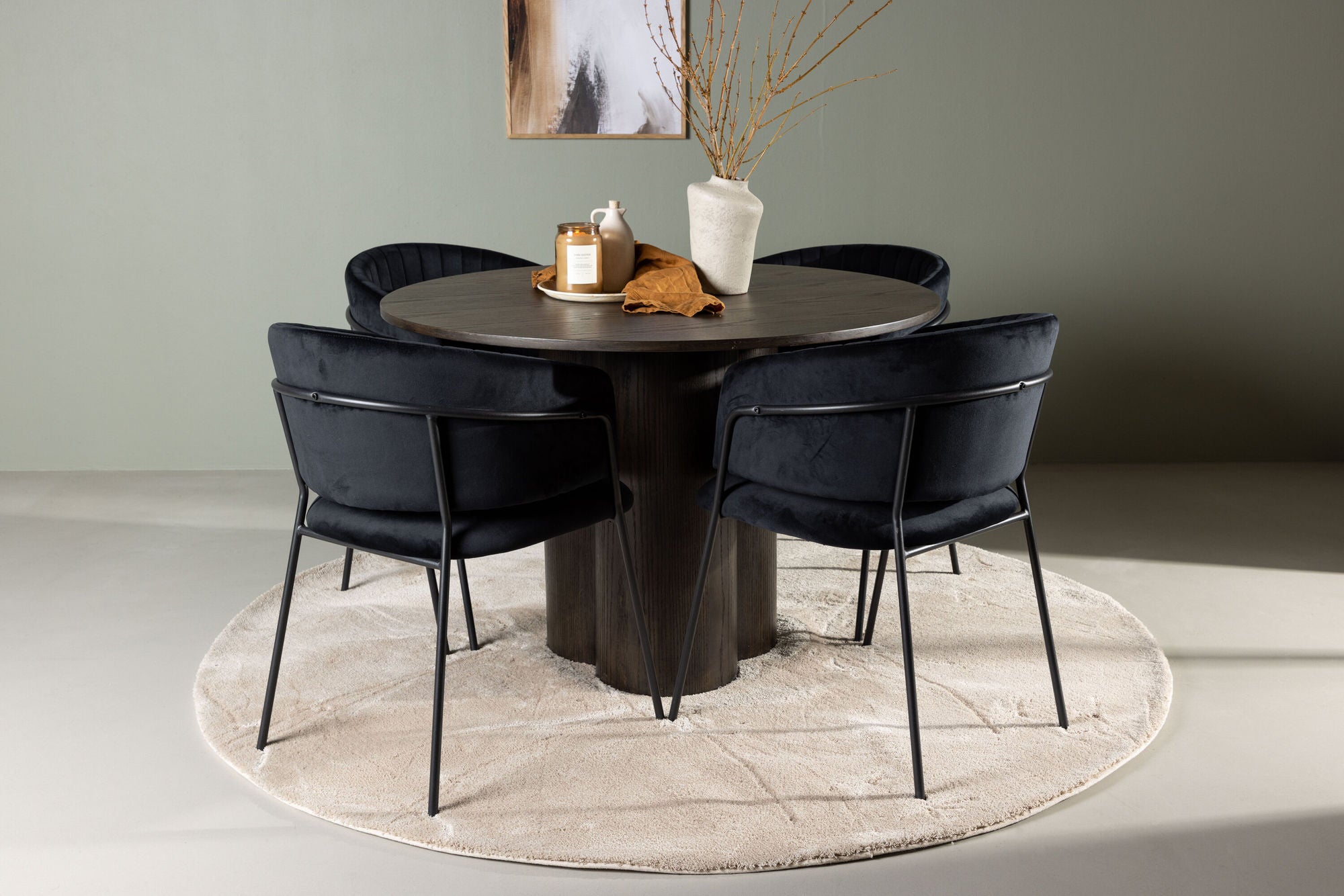 Venture Home Olivia spisebord - Mocca / Mocca Veneer +Selma Spisebordsstol - Black / Black Velvet _4