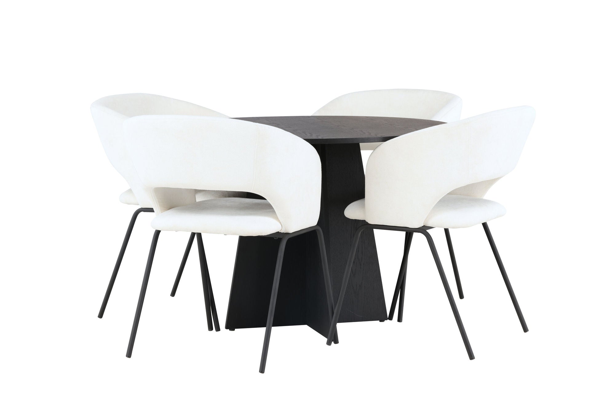 Venture Home Bootcut rund spisebord - Black / Black Fanéer +Day Spisebordsstol - Matte black / White Linen _4