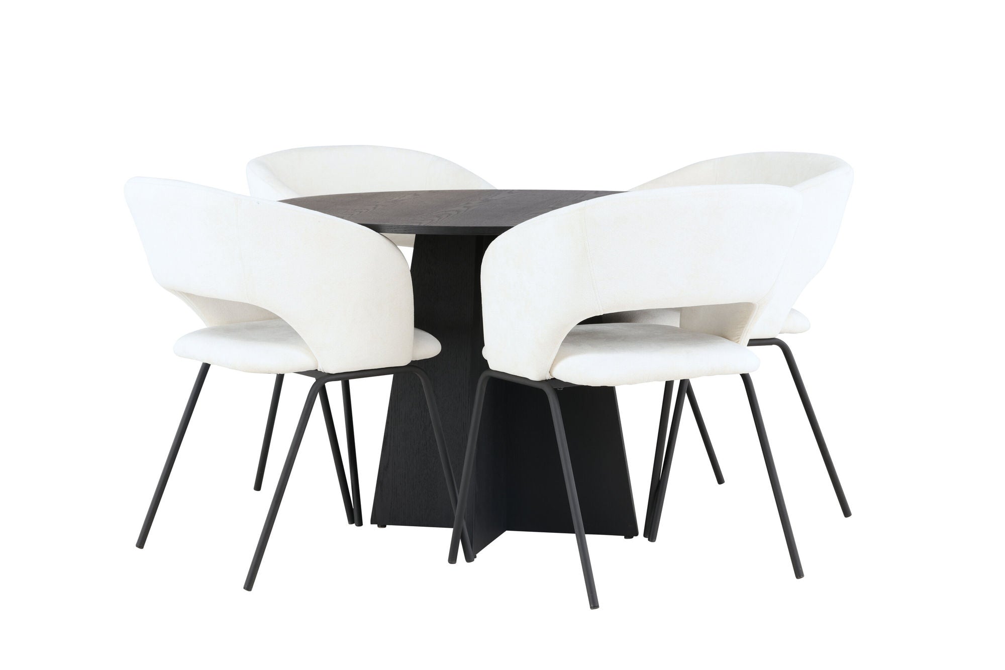 Venture Home Bootcut rund spisebord - Black / Black Fanéer +Day Spisebordsstol - Matte black / White Linen _4