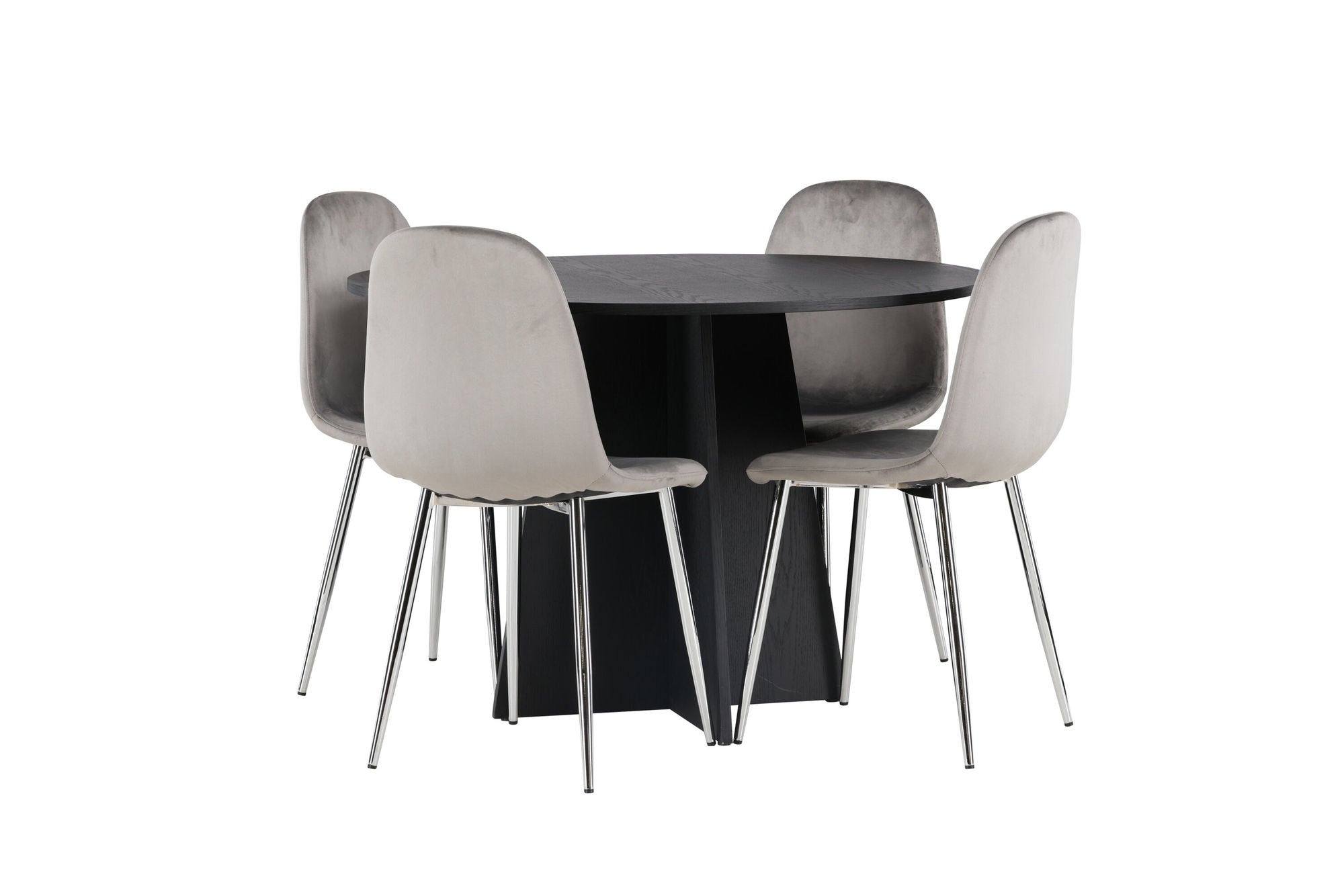 Venture Home Bootcut rund spisebord - Black / Black Fanéer +Eva Spisebordsstol - Light grey / Light grey Velvet _4