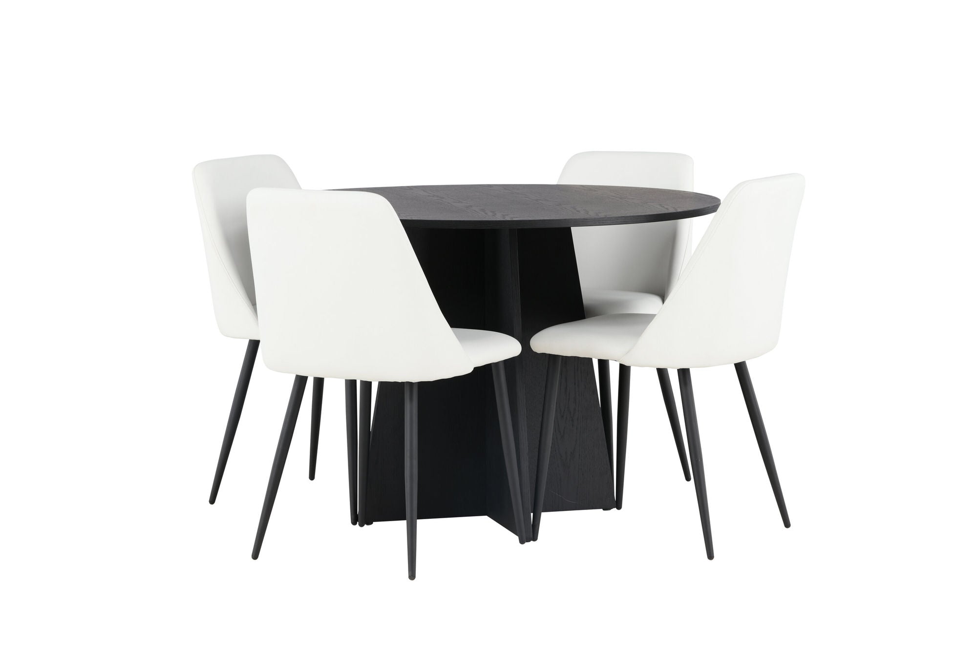 Venture Home Bootcut rund spisebord - Black / Black Fanéer +Night Spisebordsstol - Black / White PU _4