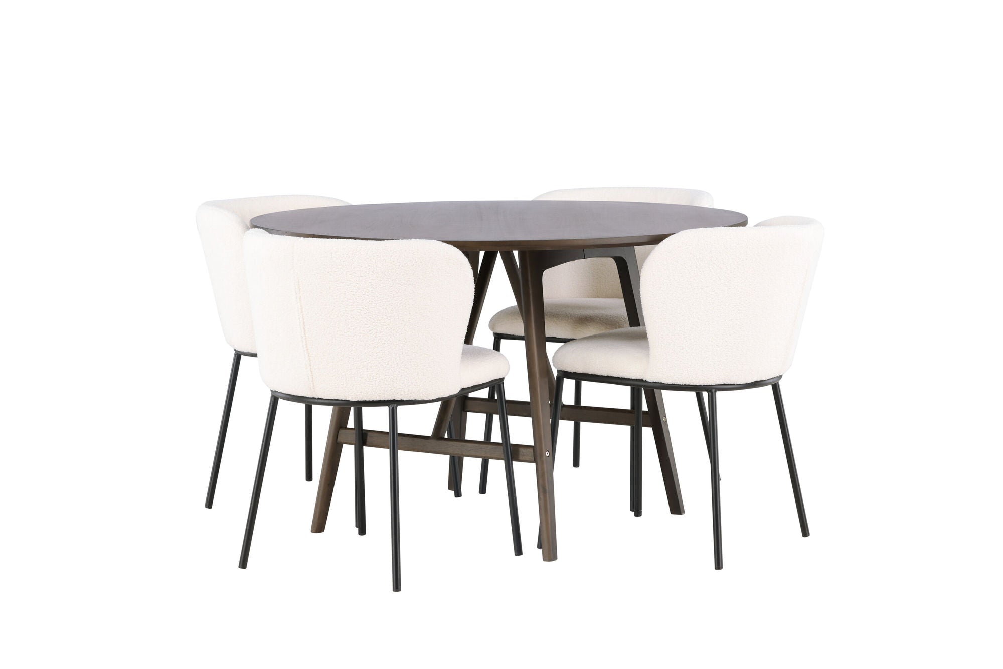 Venture Home Kaseidon spisebord - rund - Rubberwood / Dark Brown MDF +Edina Spisebordsstol - Black / White Boucle _4