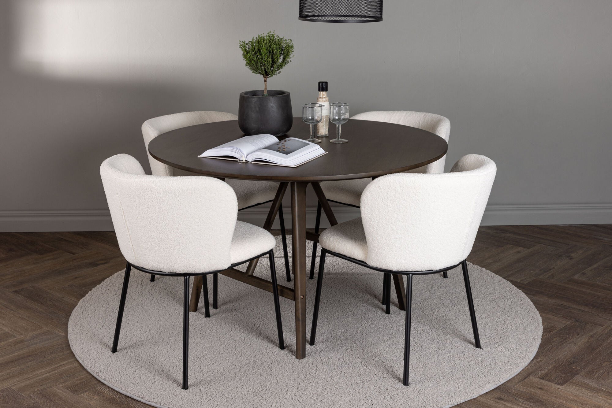 Venture Home Kaseidon spisebord - rund - Rubberwood / Dark Brown MDF +Edina Spisebordsstol - Black / White Boucle _4