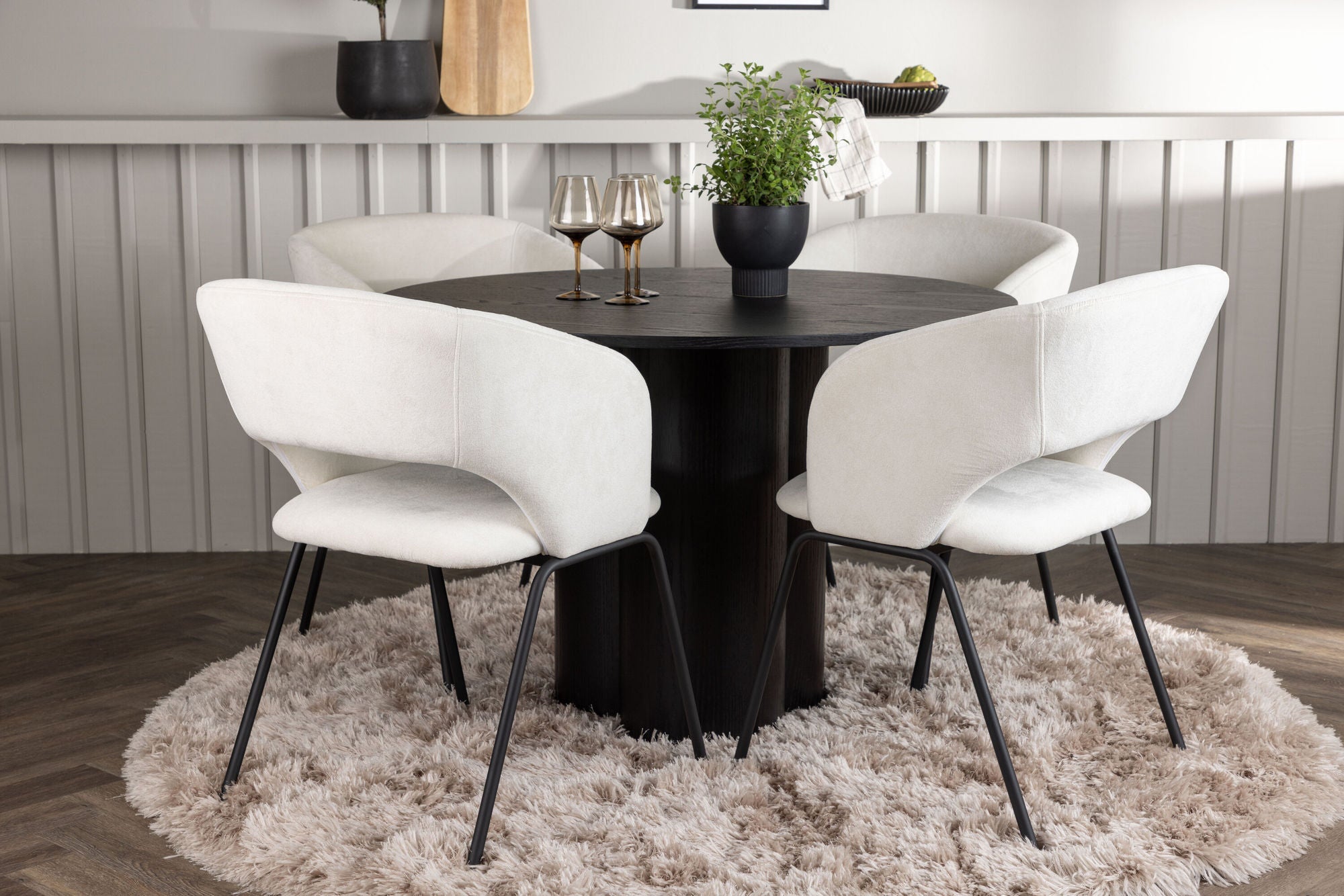 Venture Home Olivia spisebord - Black / Black Veneer +Day Spisebordsstol - Matte black / White Linen _4
