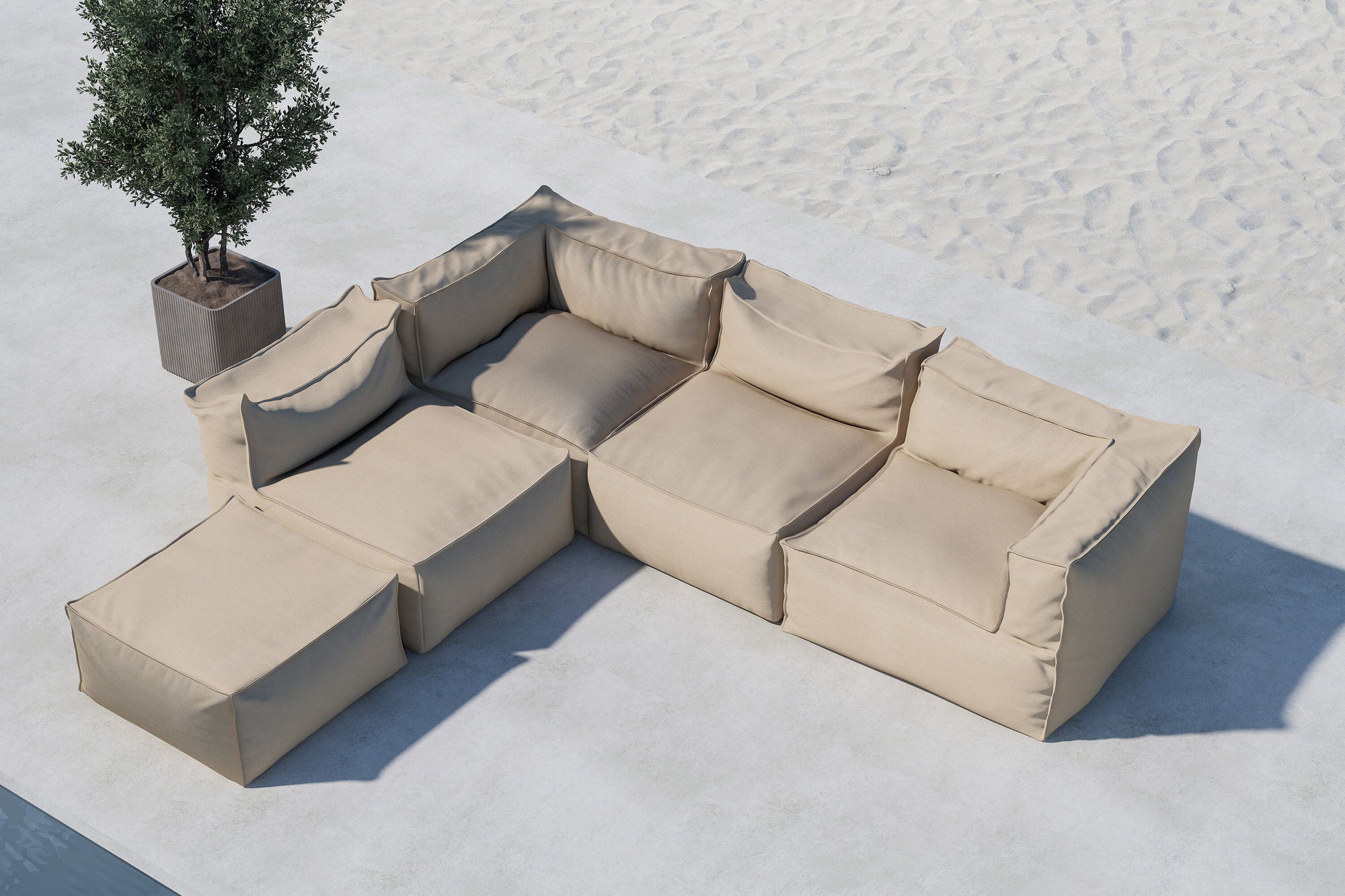 Venture Home Rambo Lounge hjørne Sofa with pouf 2 + 2 + 1 - Beige
