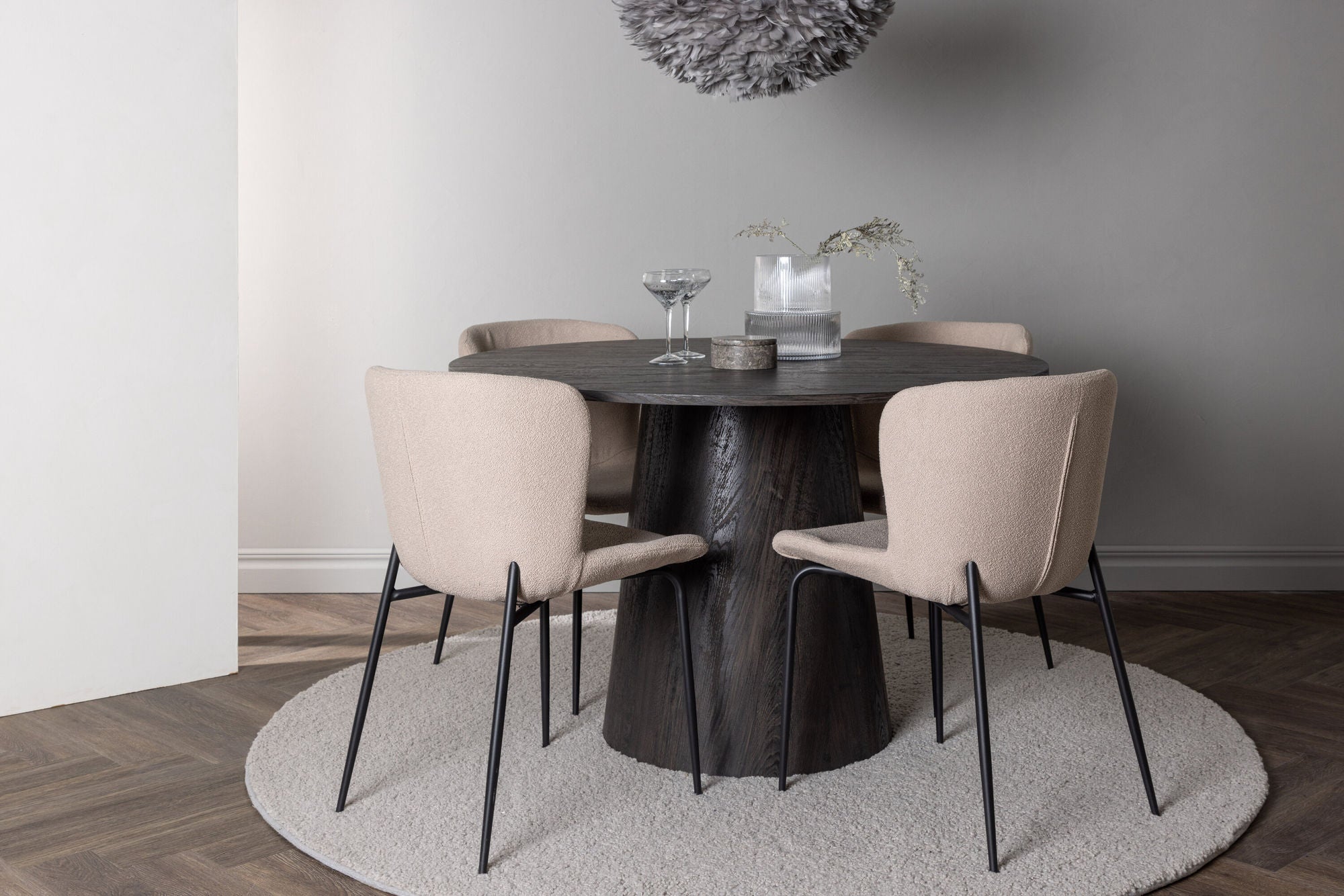 Venture Home Lanzo spisebord φ120 - Mocca/Mocca +Modesto Spisebordsstol - Beige / Beige Boucle _4