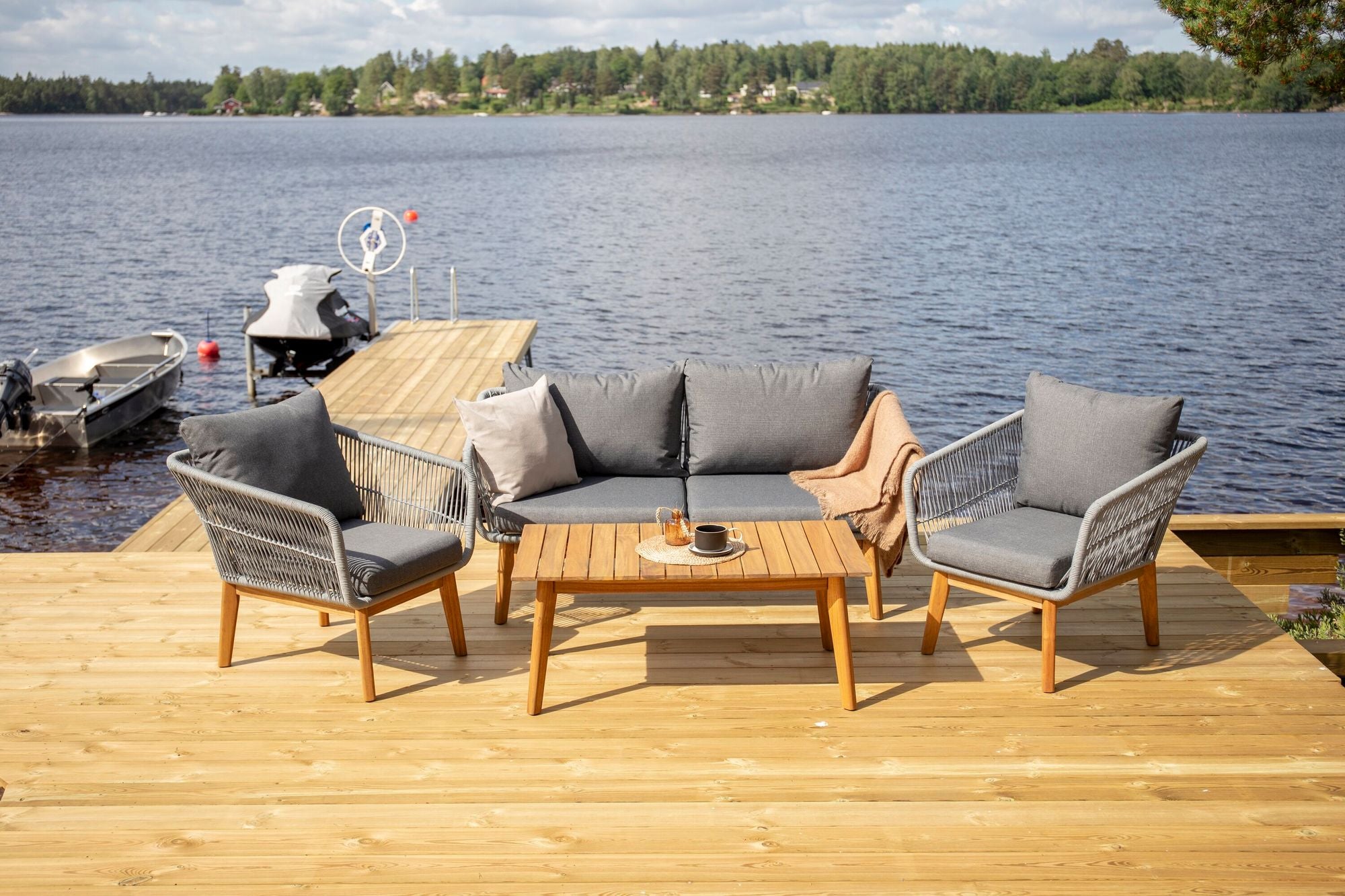 Venture Home Chania Sofa set - Grey/Acacia