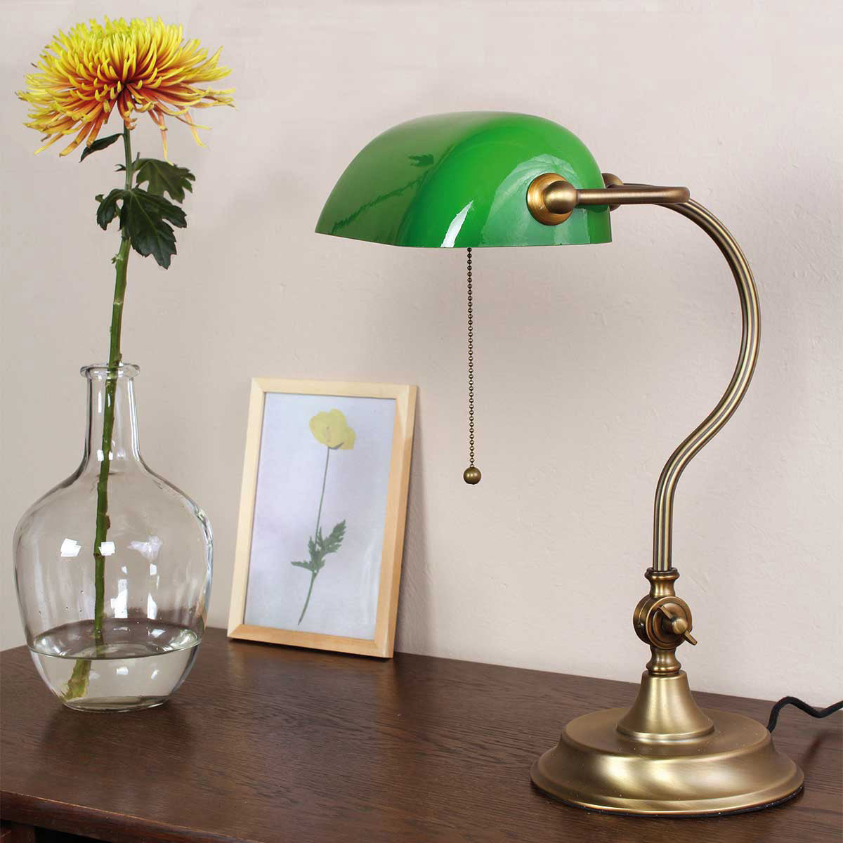 Bronzefarvet notar-/bordlampe 7733BR med stor fatning E27