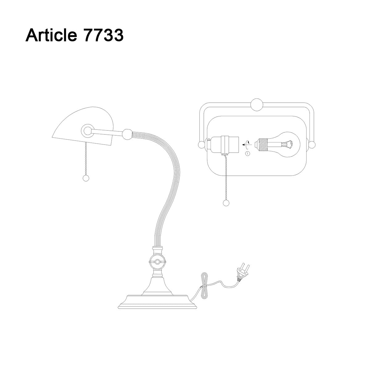 Bronzefarvet notar-/bordlampe 7733BR med stor fatning E27