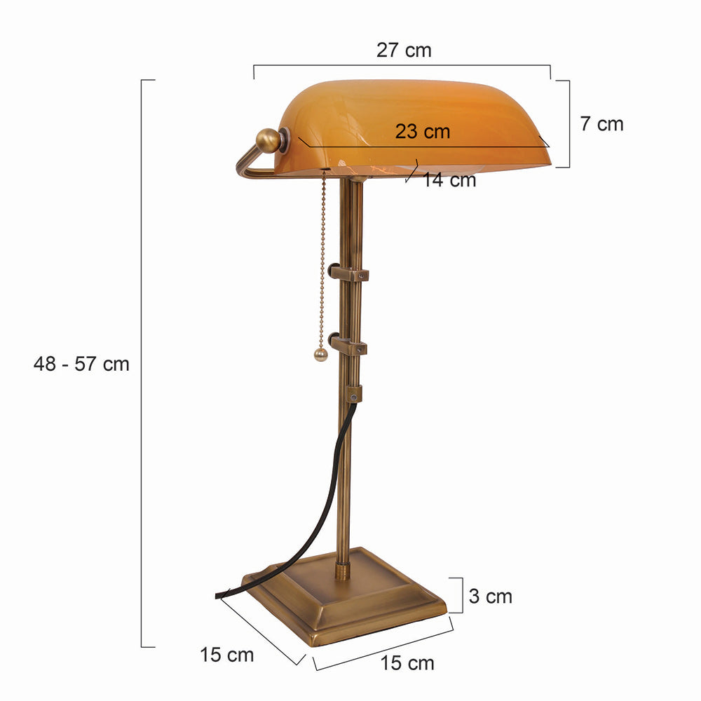 Bordlampe Ancilla 7735BR bronzefarvet notarlampe med ravfarvet glas