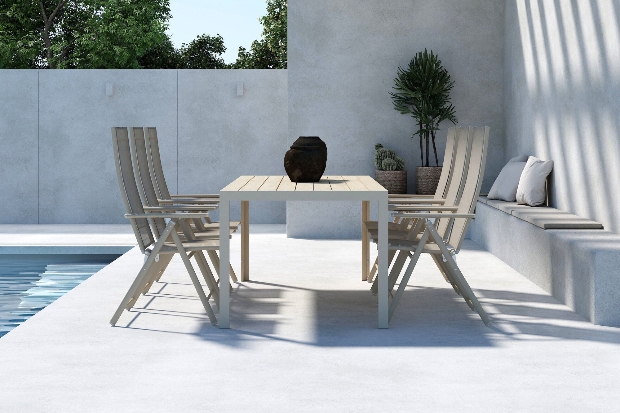 Venture Home Mirko spisebord - Beige + Levanzo Diningchair - Beige x 6