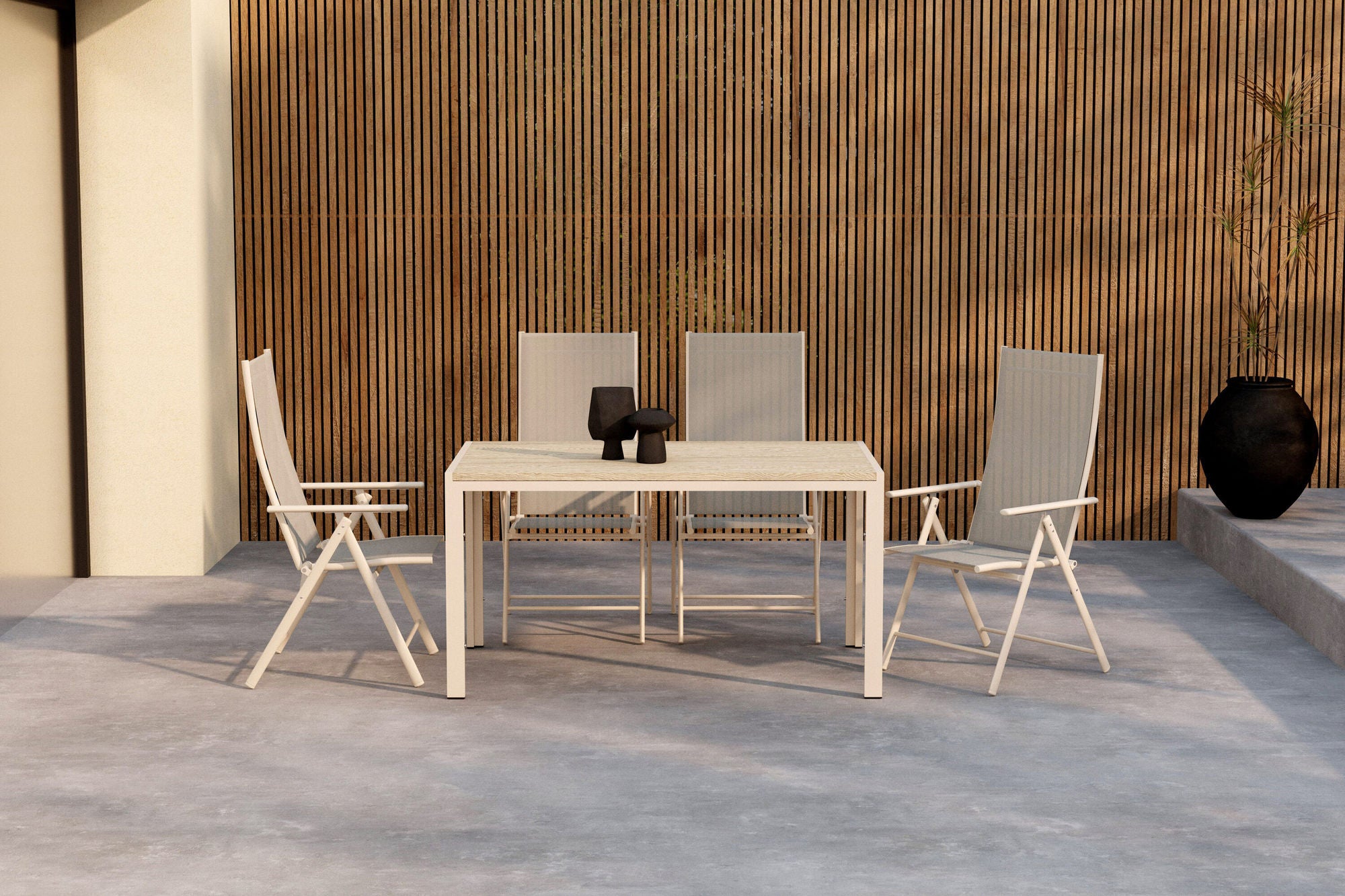 Venture Home Mirko spisebord - Beige + Levanzo Diningchair - Beige x 4