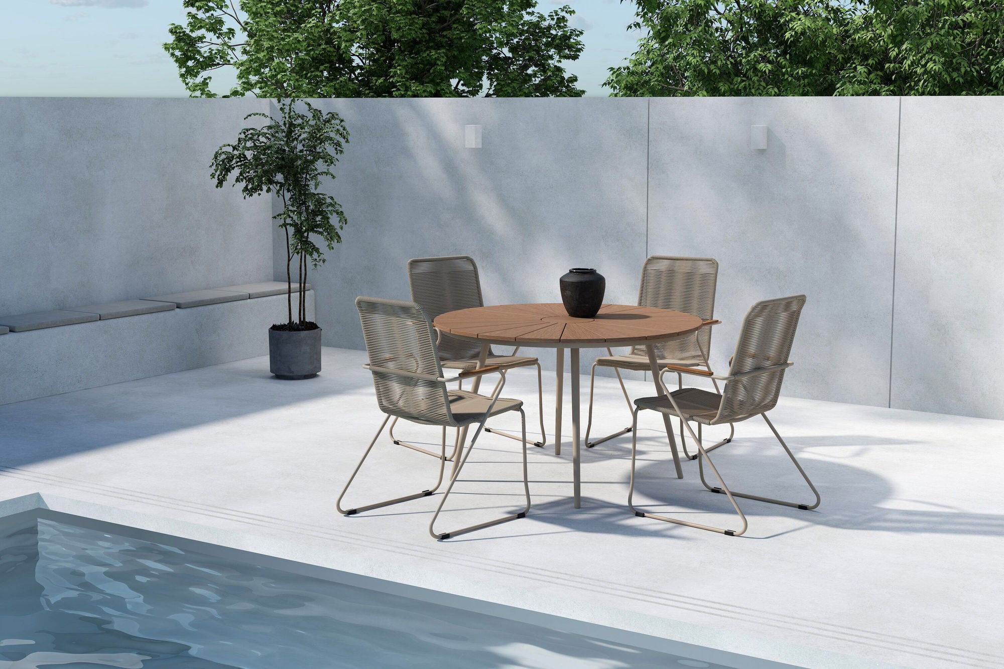 Venture Home San Vito spisebord - Beige / Wood + Bois Diningchair - Beige x 4