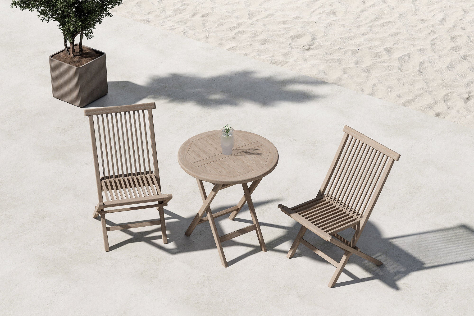 Venture Home Kenya Cafe bord + Kenya Spisebordsstol - Whitewash x 2