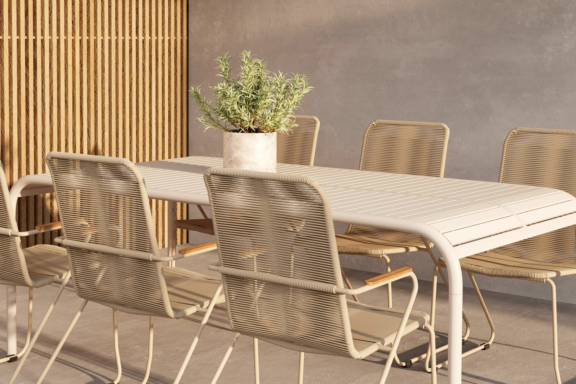 Venture Home Borneo spisebord - Beige +Bois Diningchair - Beige x 6