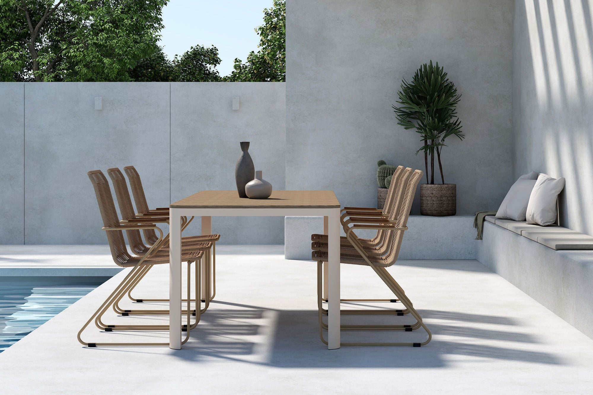 Venture Home Etna spisebord - Beige / Woodlook + Bois Diningchair - Beige x 6
