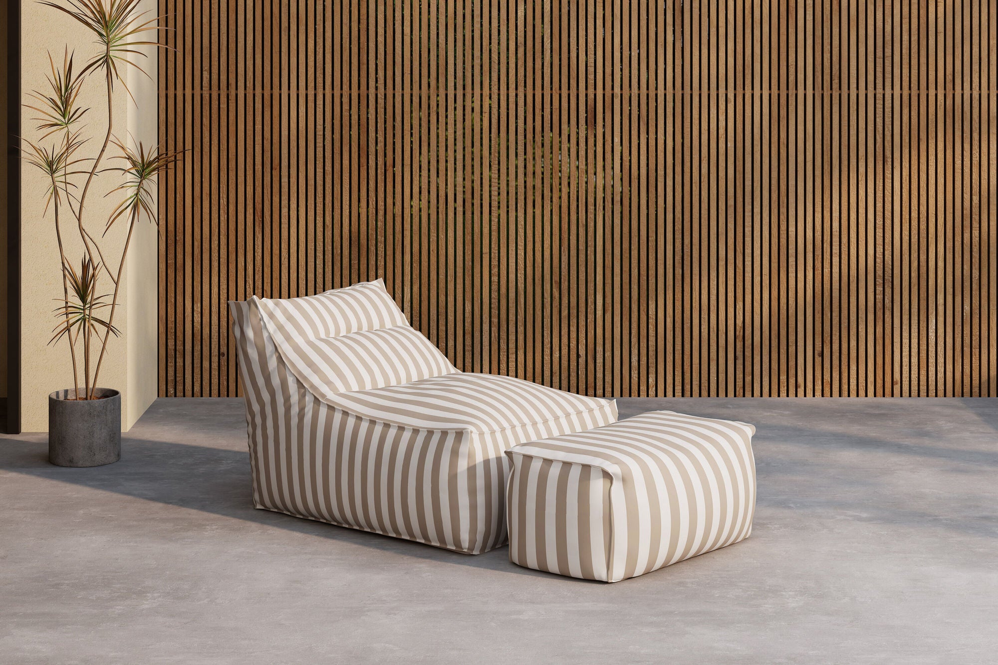 Venture Home Redang Relaxbag with Ottoman - White/ Beige Striped