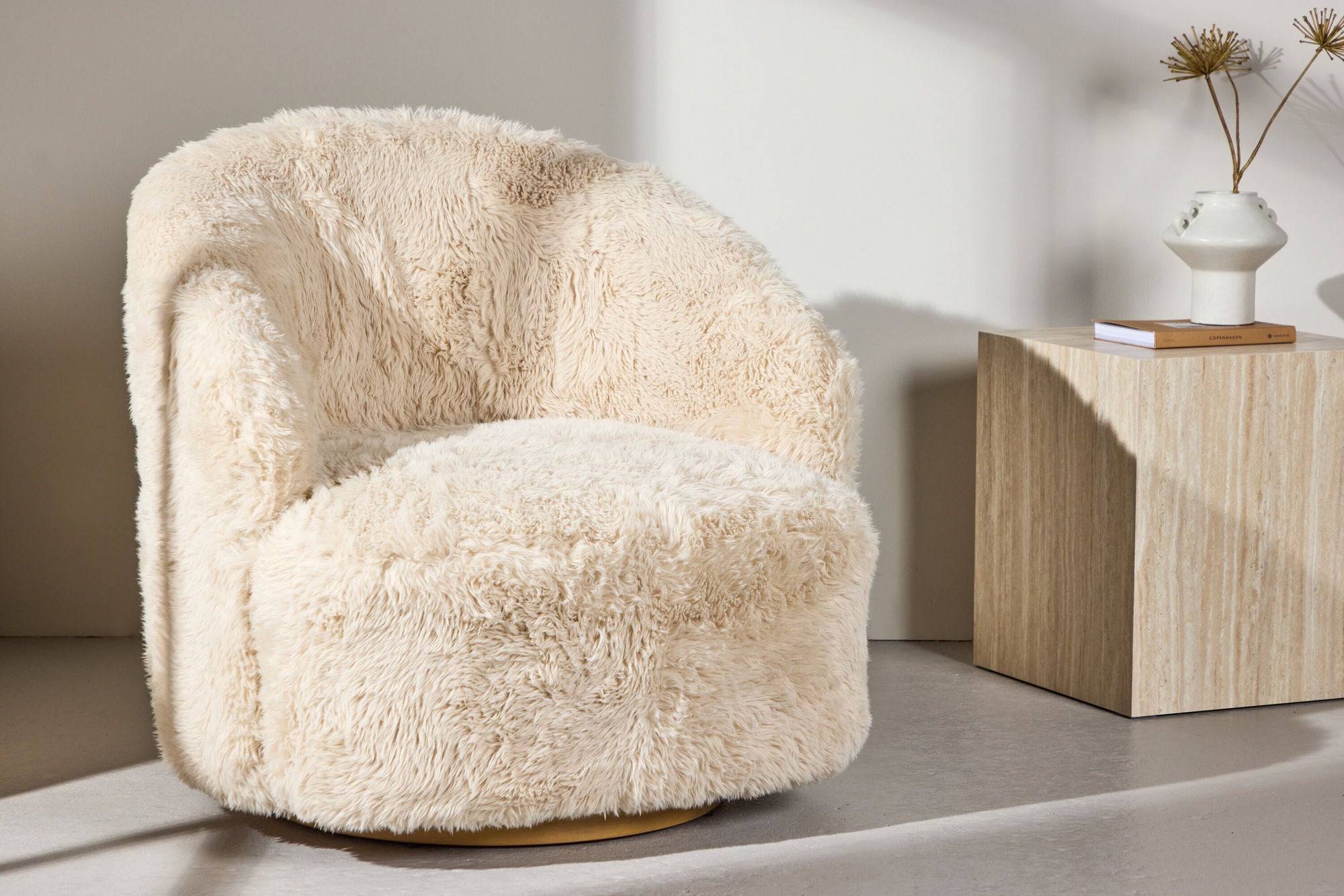 Venture Home Astru Armchair - Metal woodlook/ Beige Fake Fur