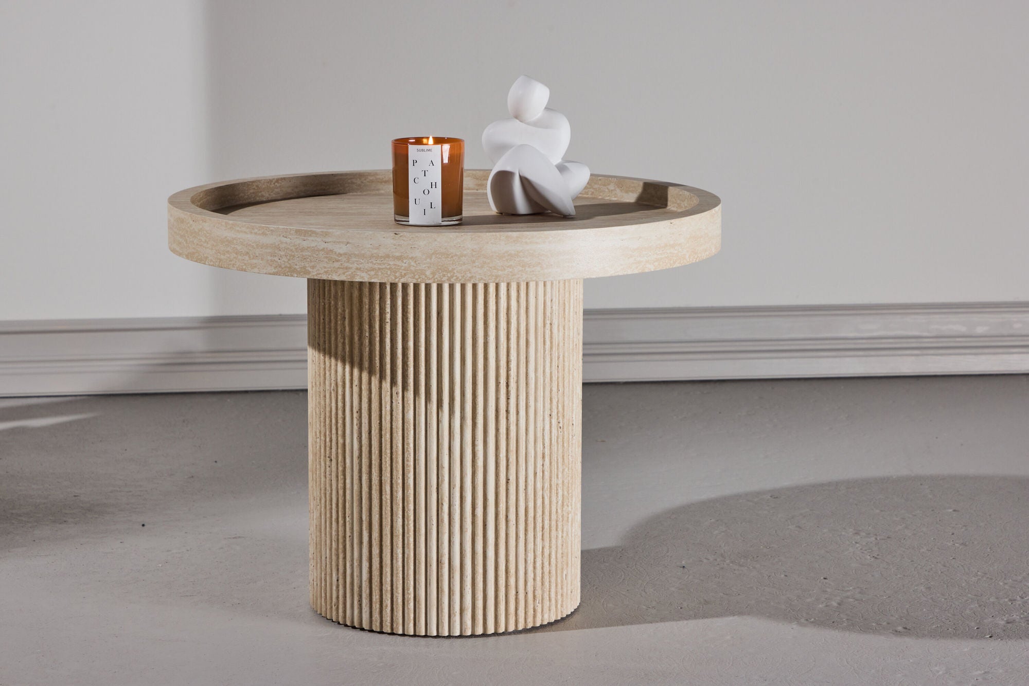 Venture Home Krille Side bord φ60x45 cm - MDF with 3D Paper / Travertinelook