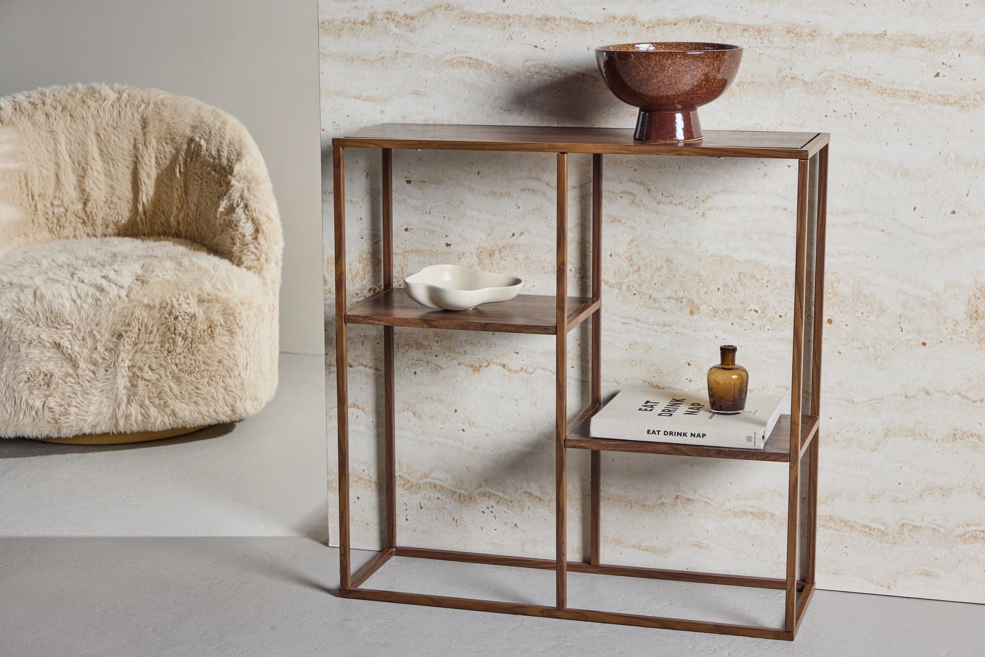 Venture Home Staal reol 80x26x81 cm - Steel Frame Walnut / MDF with Walnut 3D Paper
