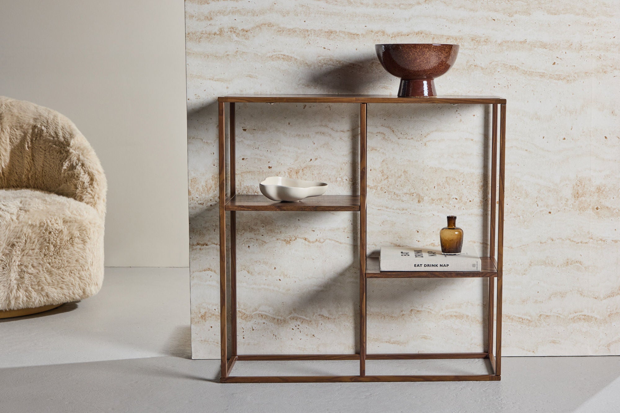 Venture Home Staal reol 80x26x81 cm - Steel Frame Walnut / MDF with Walnut 3D Paper