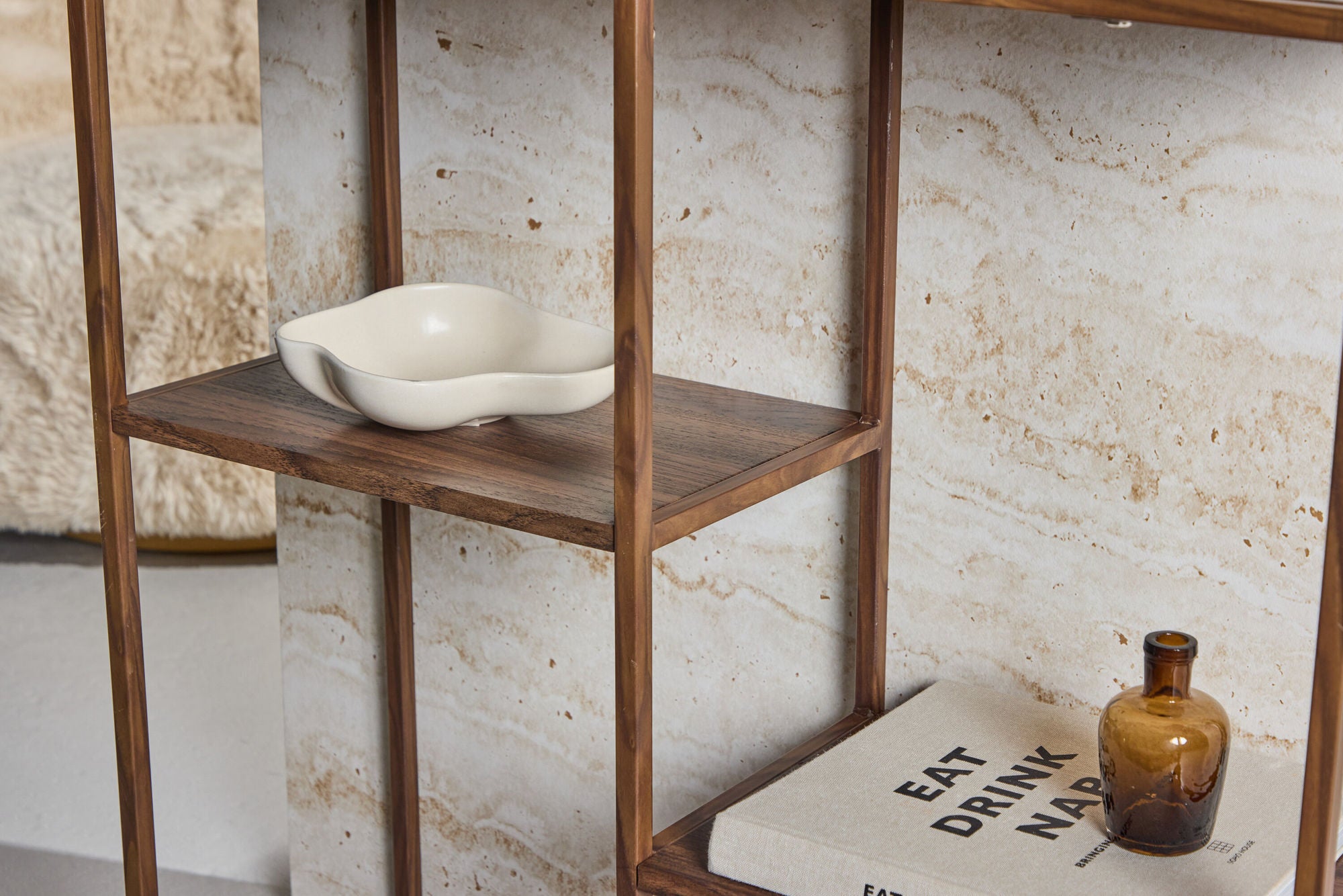 Venture Home Staal reol 80x26x81 cm - Steel Frame Walnut / MDF with Walnut 3D Paper