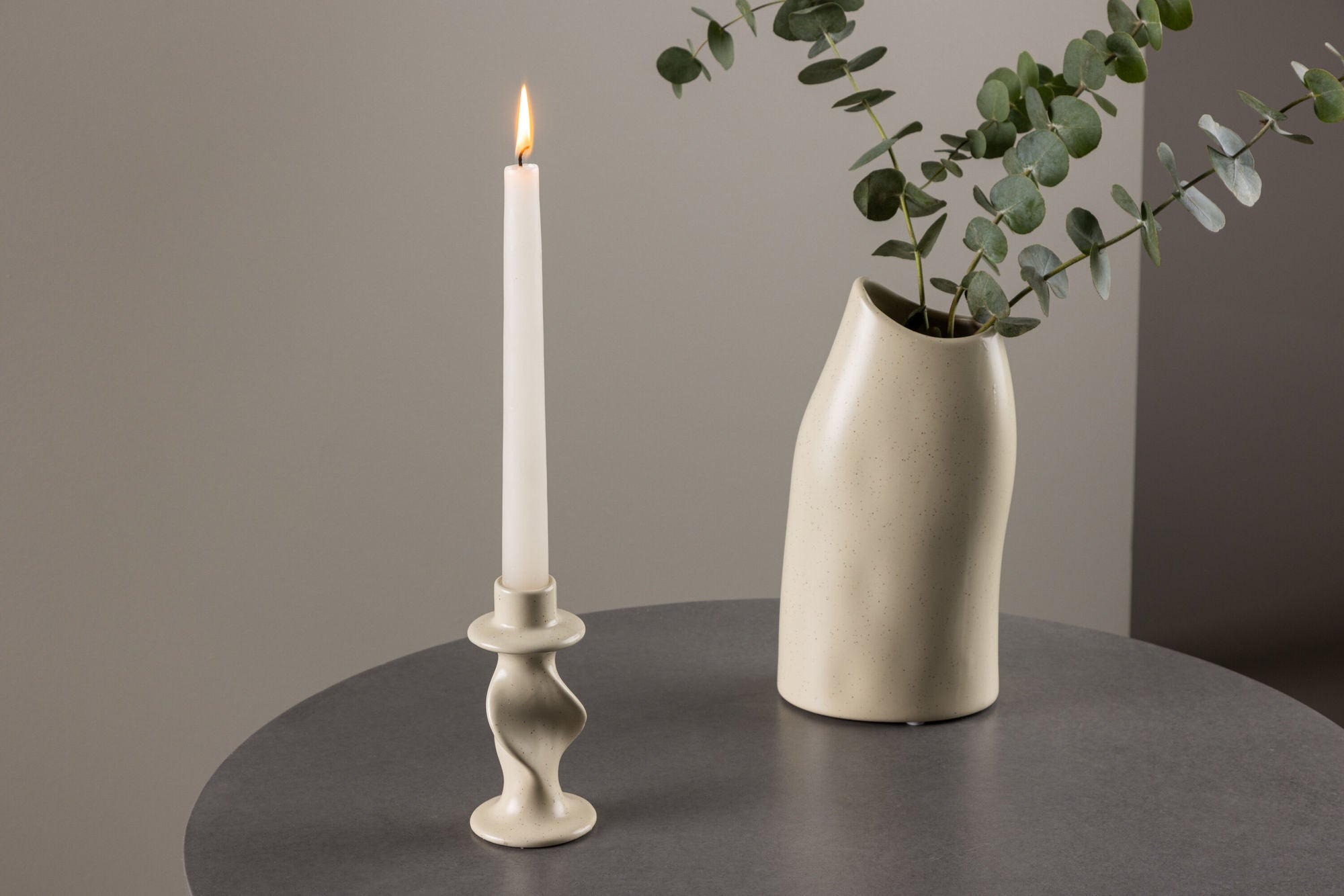 Venture Home Glory Candlestick - Beige/Black Dots - D2*W6*H12cm