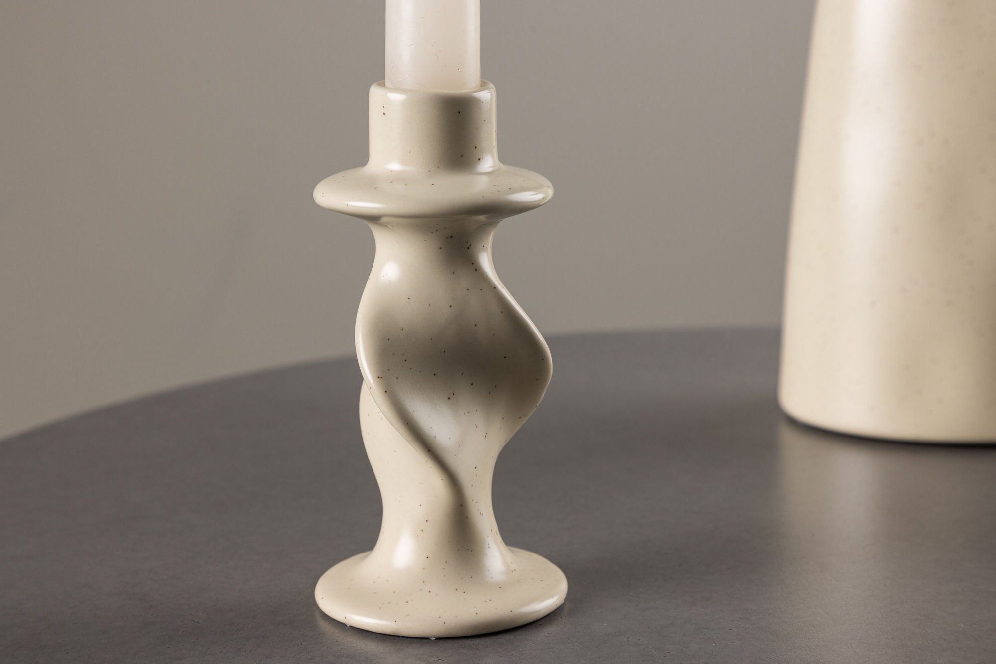 Venture Home Glory Candlestick - Beige/Black Dots - D2*W6*H12cm