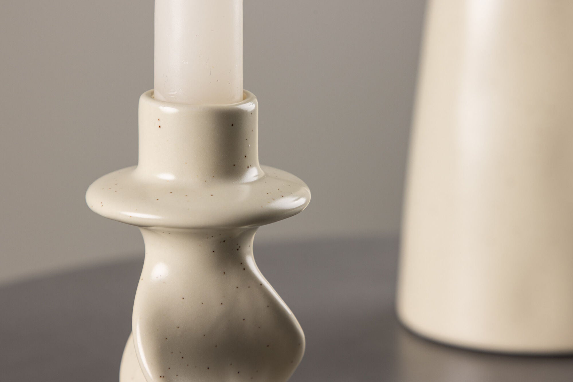 Venture Home Glory Candlestick - Beige/Black Dots - D2*W6*H12cm