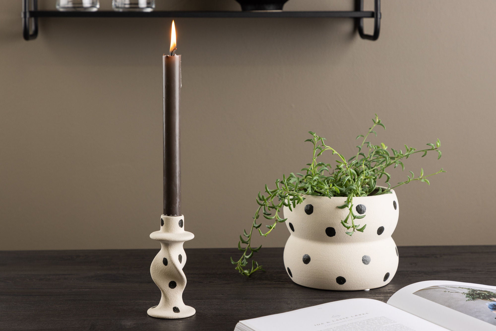 Venture Home Glory Candlestick - White/Black Dots - D2*W6*H12cm